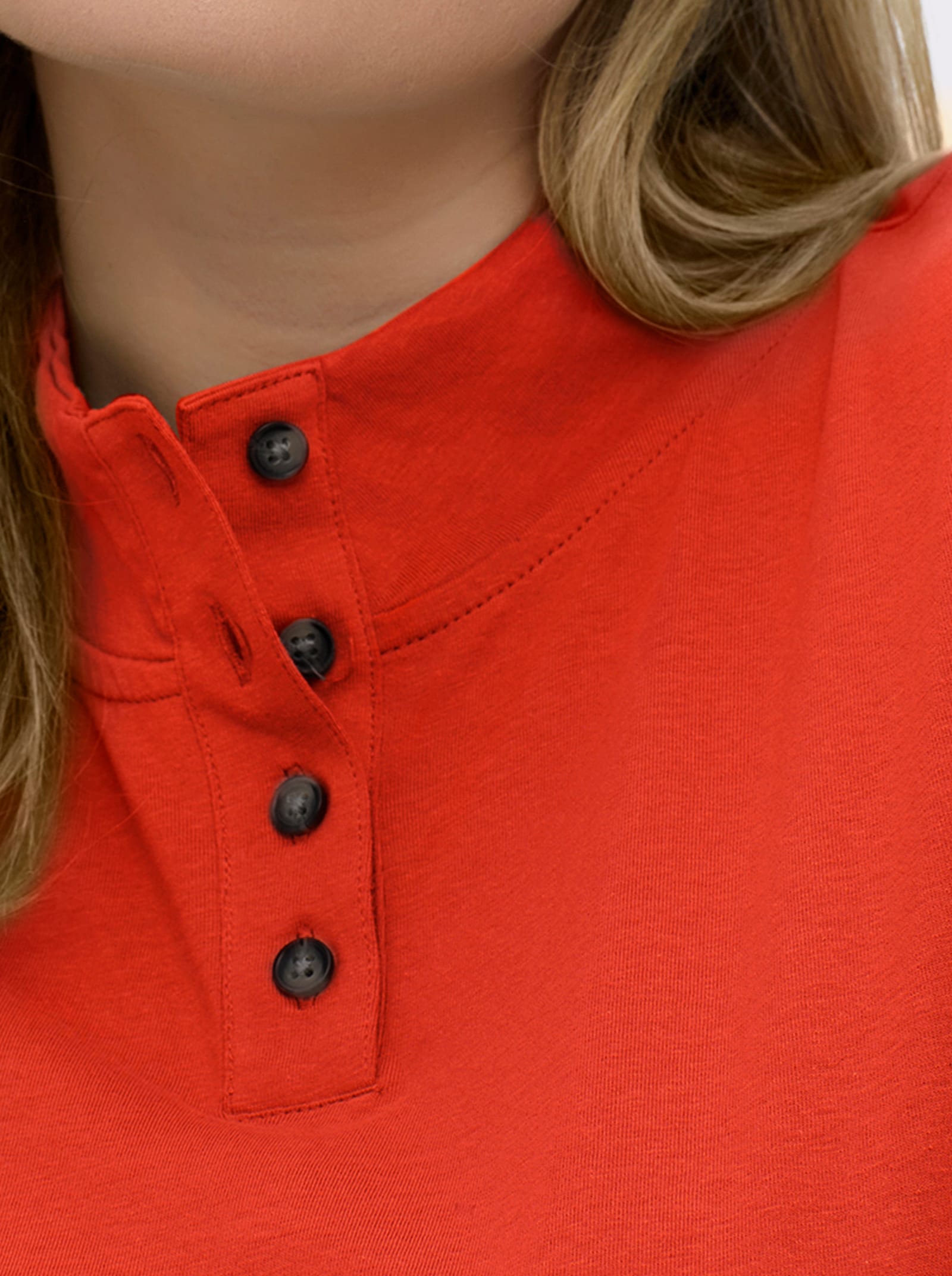 Stehkragenshirt mit Schmuckknöpfen - terrakotta