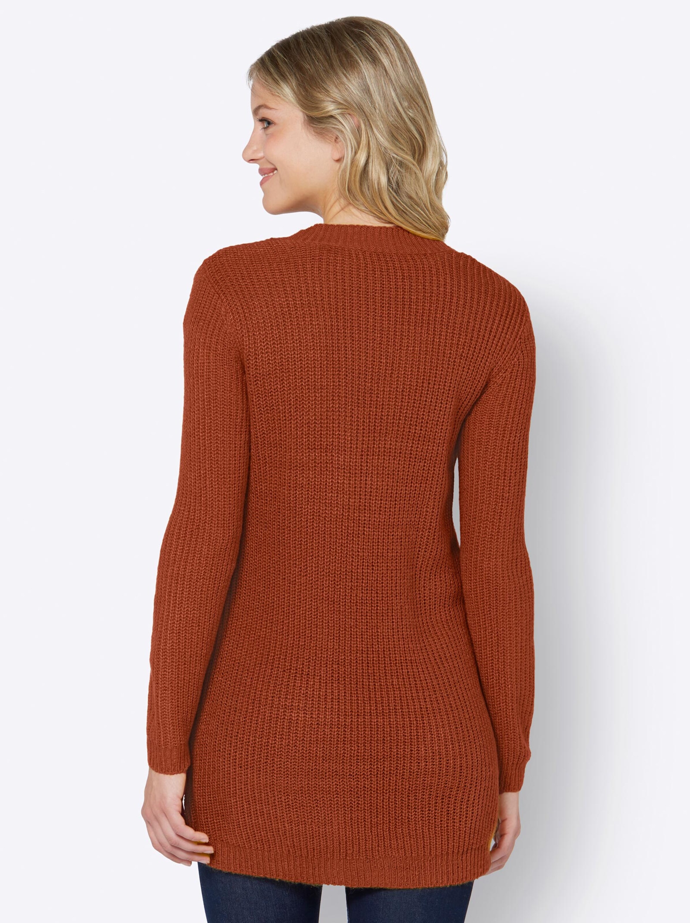 Damenmode Strickjacken Longstrickjacke in rostrot Damenmode Strickjacken Longstrickjacke in rostrot