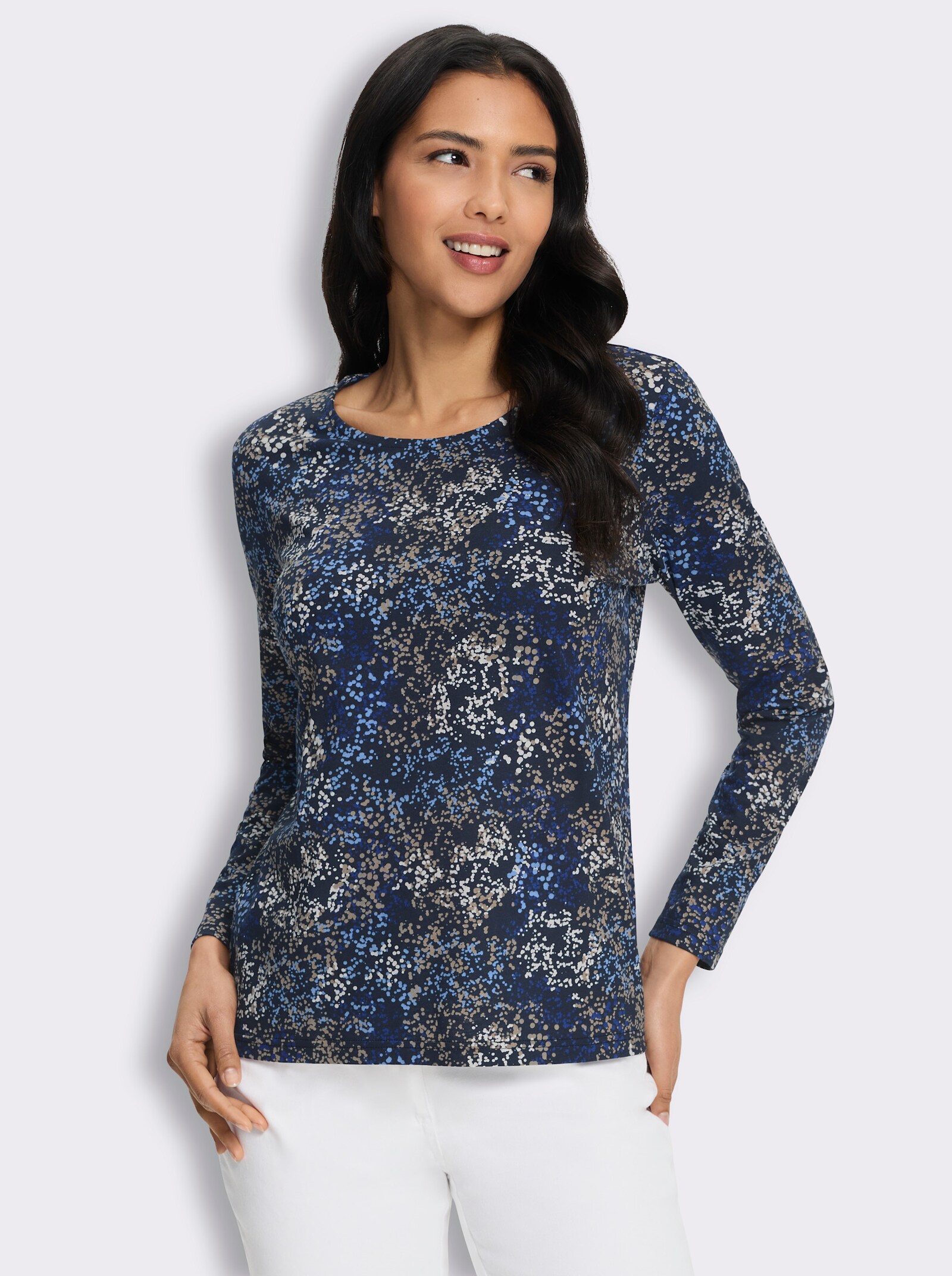 Langarmshirt mit Print - marine-beige-bedruckt
