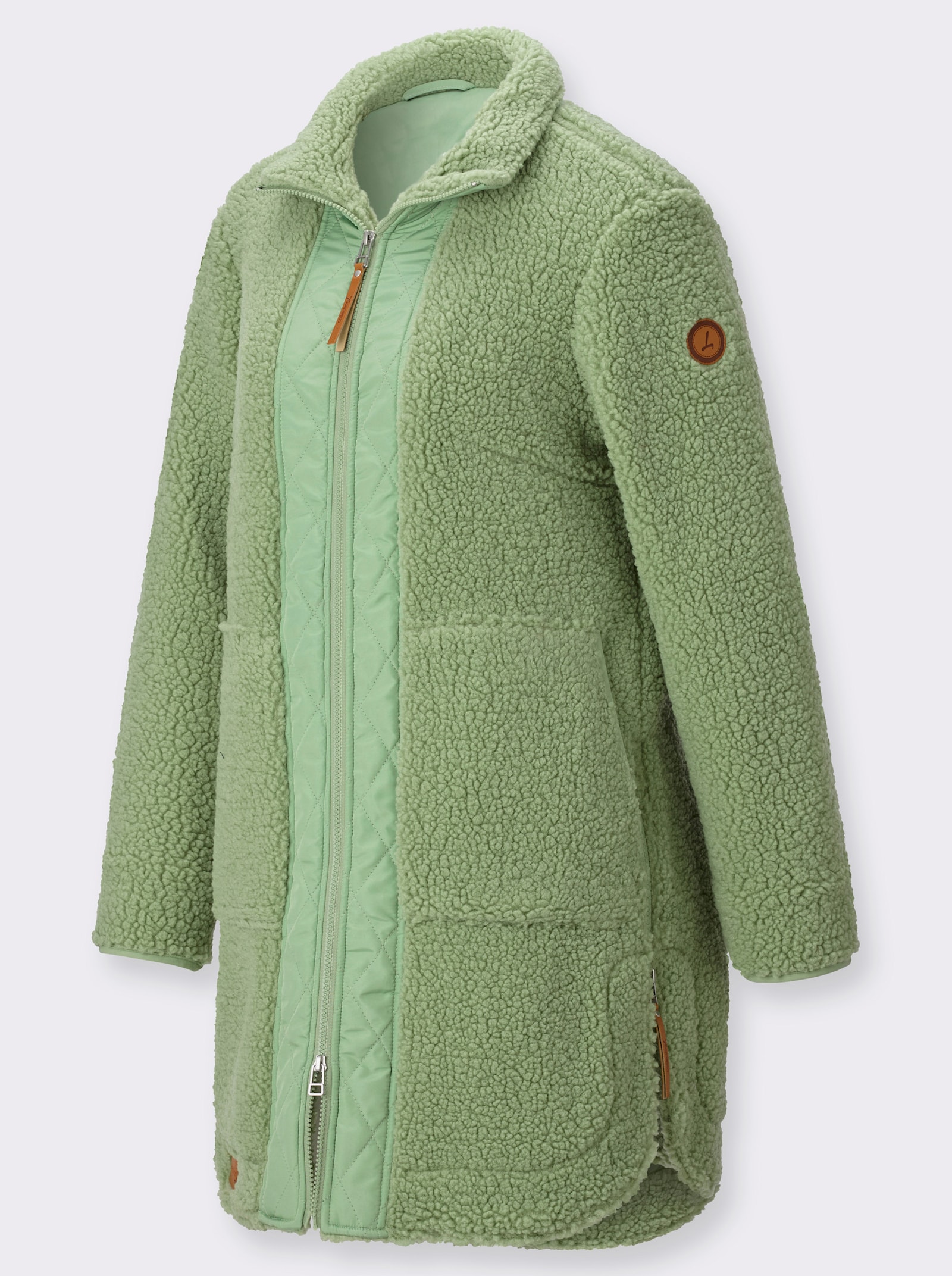 Teddyjacke mit Reißverschluss an den Saumschlitzen - eucalyptus