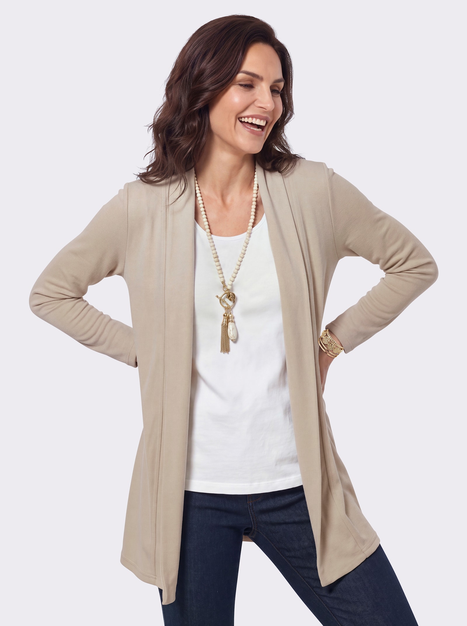 Shirtjacke in Feinstrick-Optik - sand