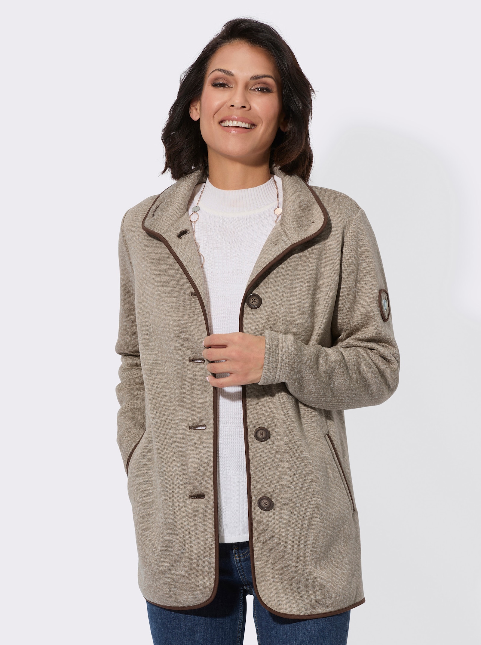 Fleecejacke mit hohen Seitenschlitzen - sesam-meliert