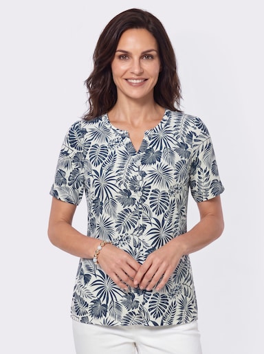 Print-Shirt mit Zierknöpfen - dunkelblau-ecru-bedruckt