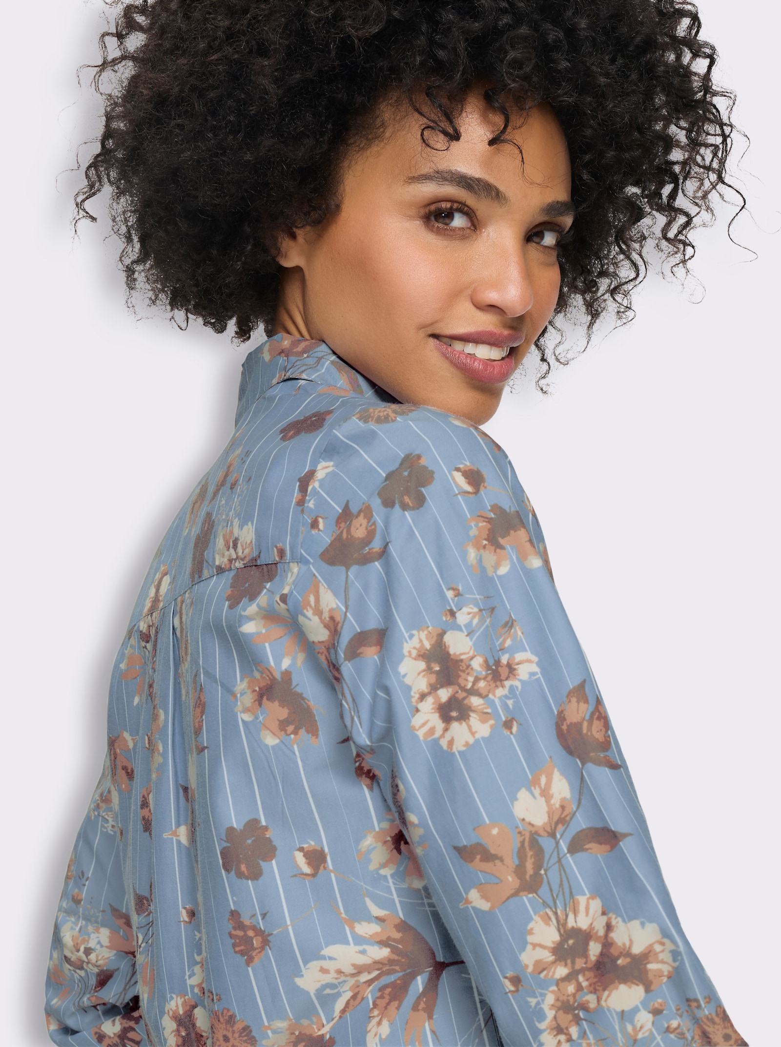 heine Druckbluse mit Blumenmuster - bleu-ecru-gestreift