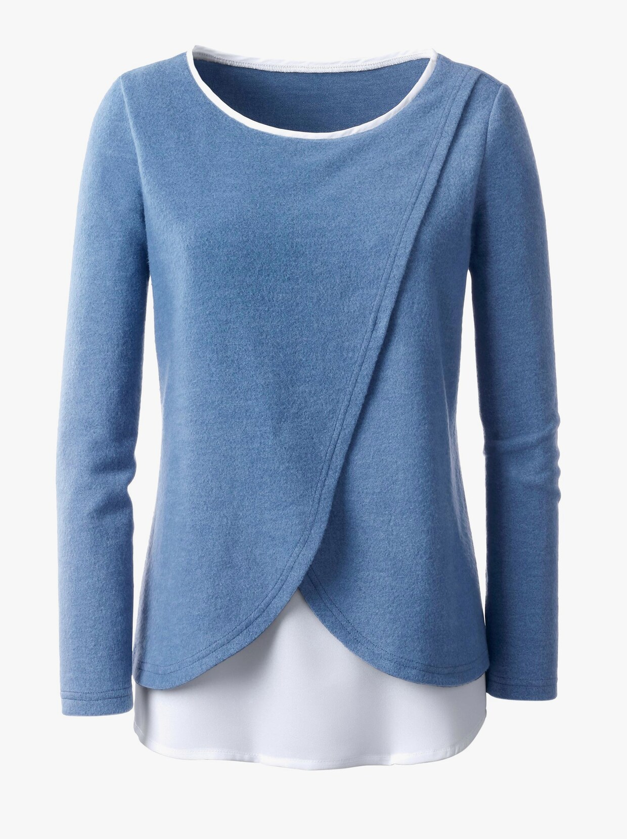 2-in-1-shirt met lange mouwen - jeansblauw/wit