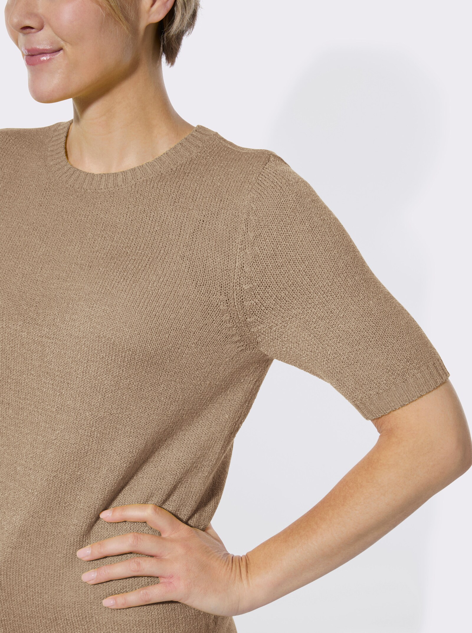 Rundhalspullover in pflegeleichter Qualität - beige