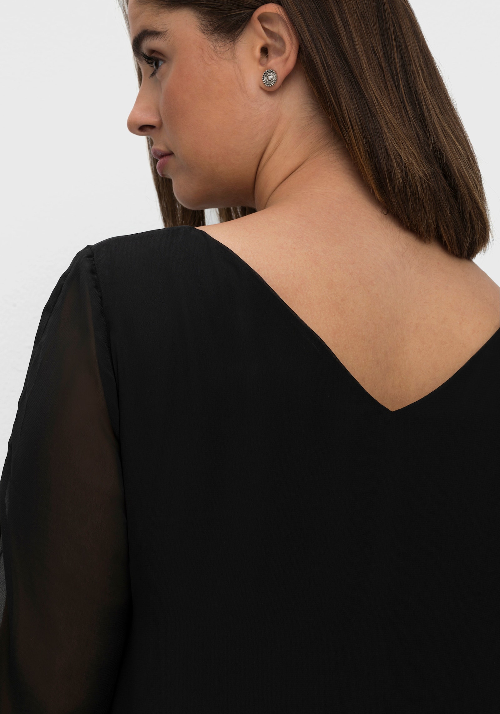 sheego Chiffonkleid in Midilänge - schwarz