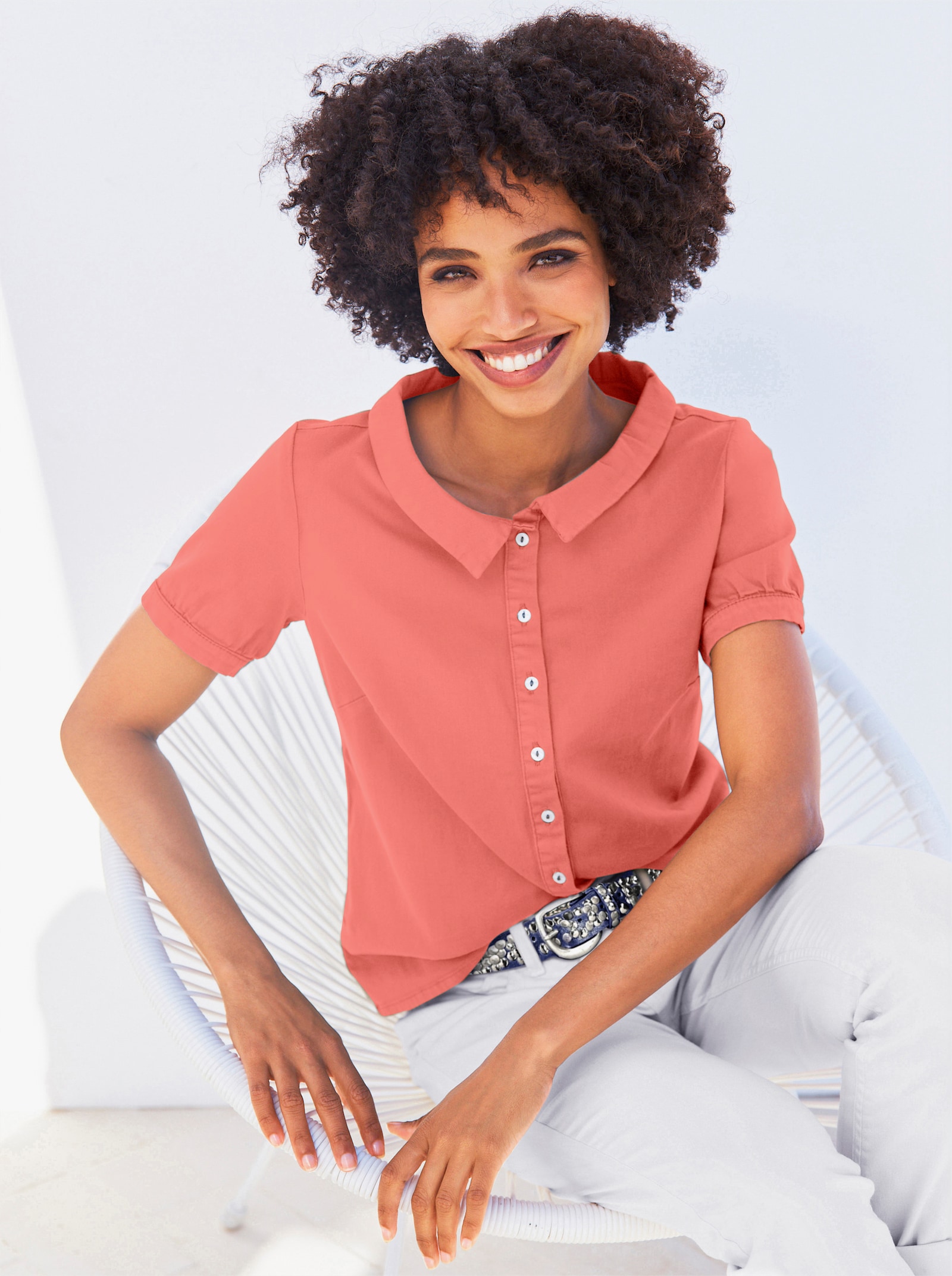 heine Jeansbluse mit Bubikragen - koralle