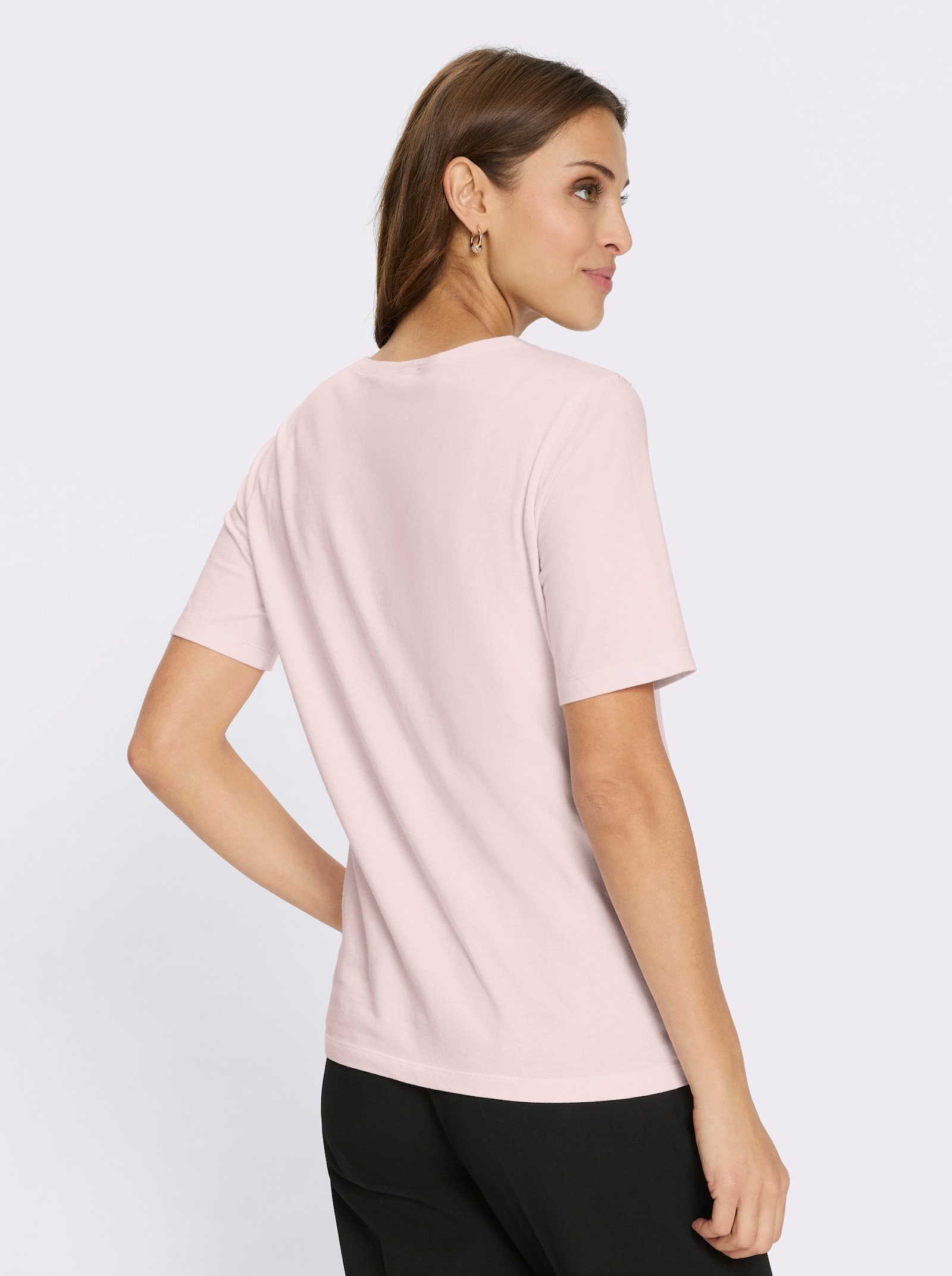 Kurzarmshirt mit Spitzeneinsatz - hellrosé