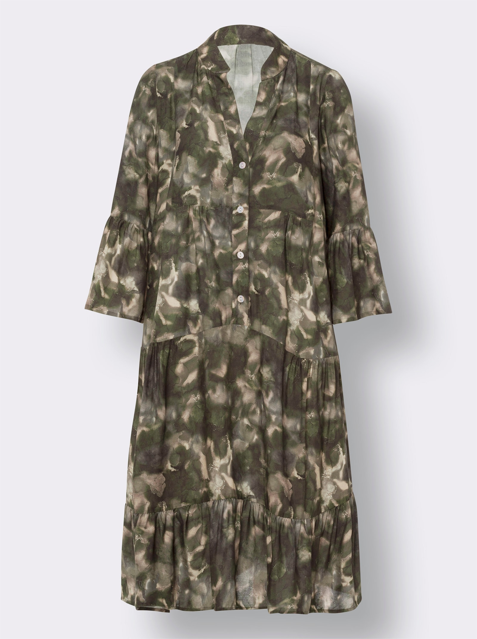 heine Druckkleid mit Volants - khaki-sand-bedruckt