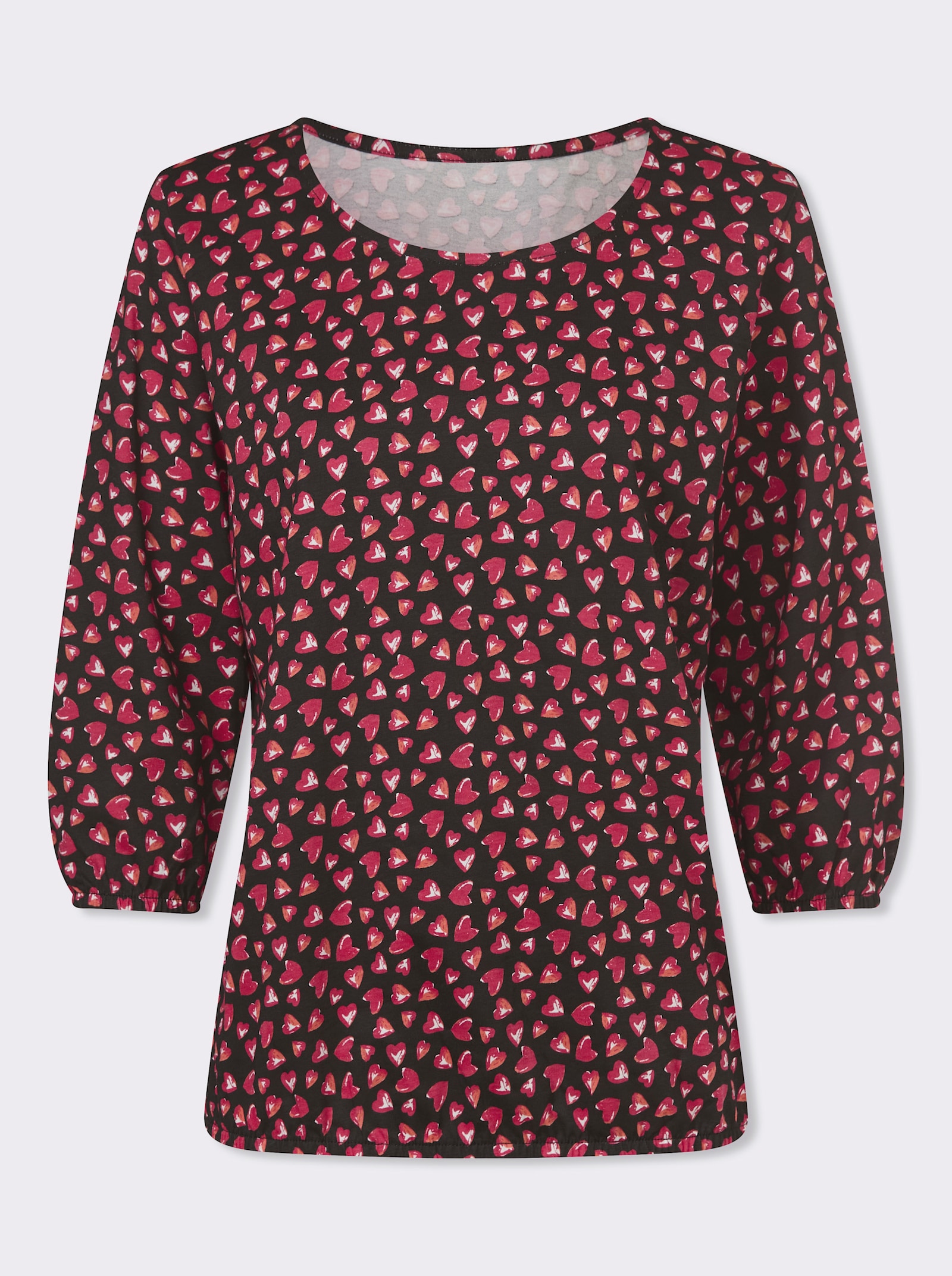 Shirt met 3/4-mouwen en hartjespatroon - zwart/pink geprint
