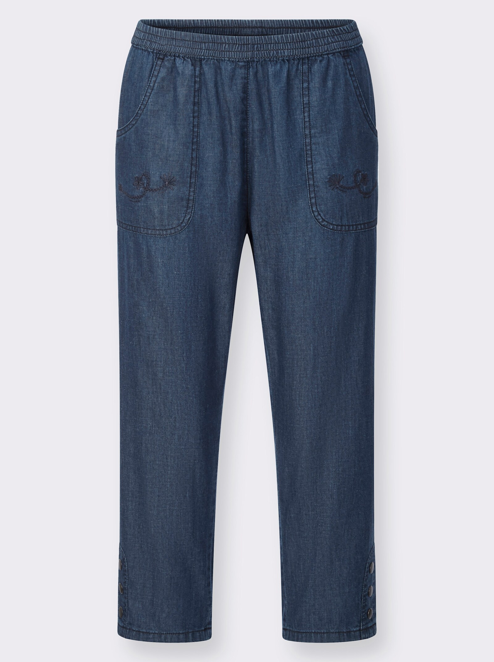Caprijeans mit Stickerei - blue-stone-washed