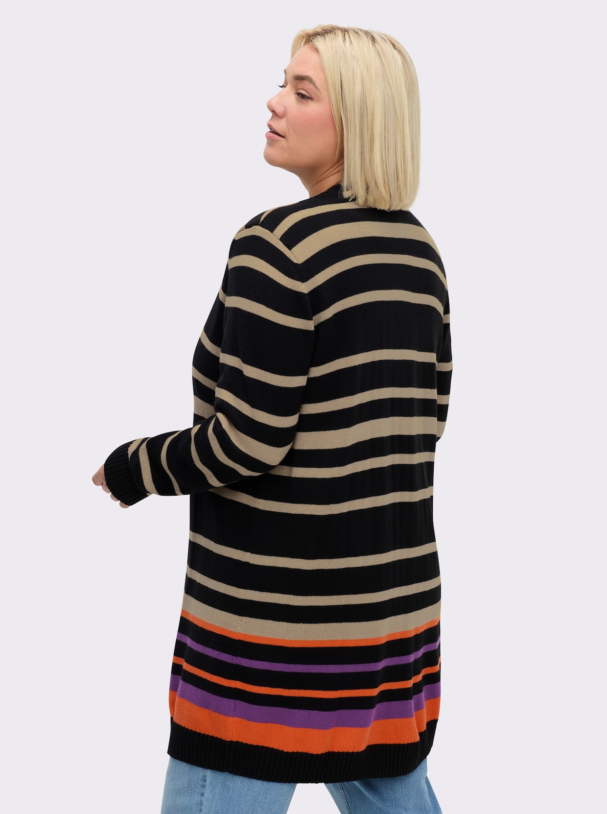 sheego Veste longue en tricot - noir-beige à rayures