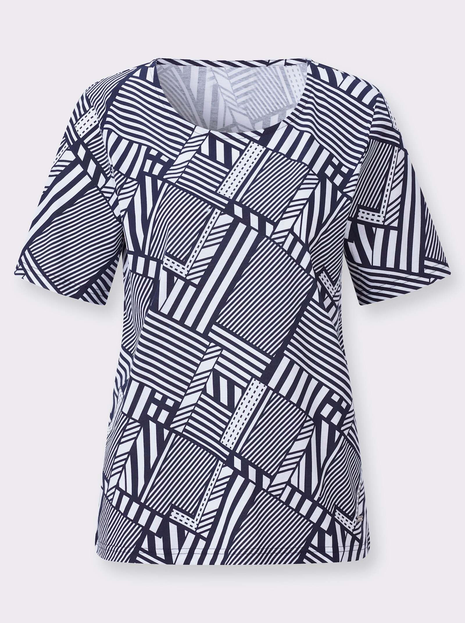 Rundhalsshirt im Grafik-Dessin - marine-weiß-bedruckt
