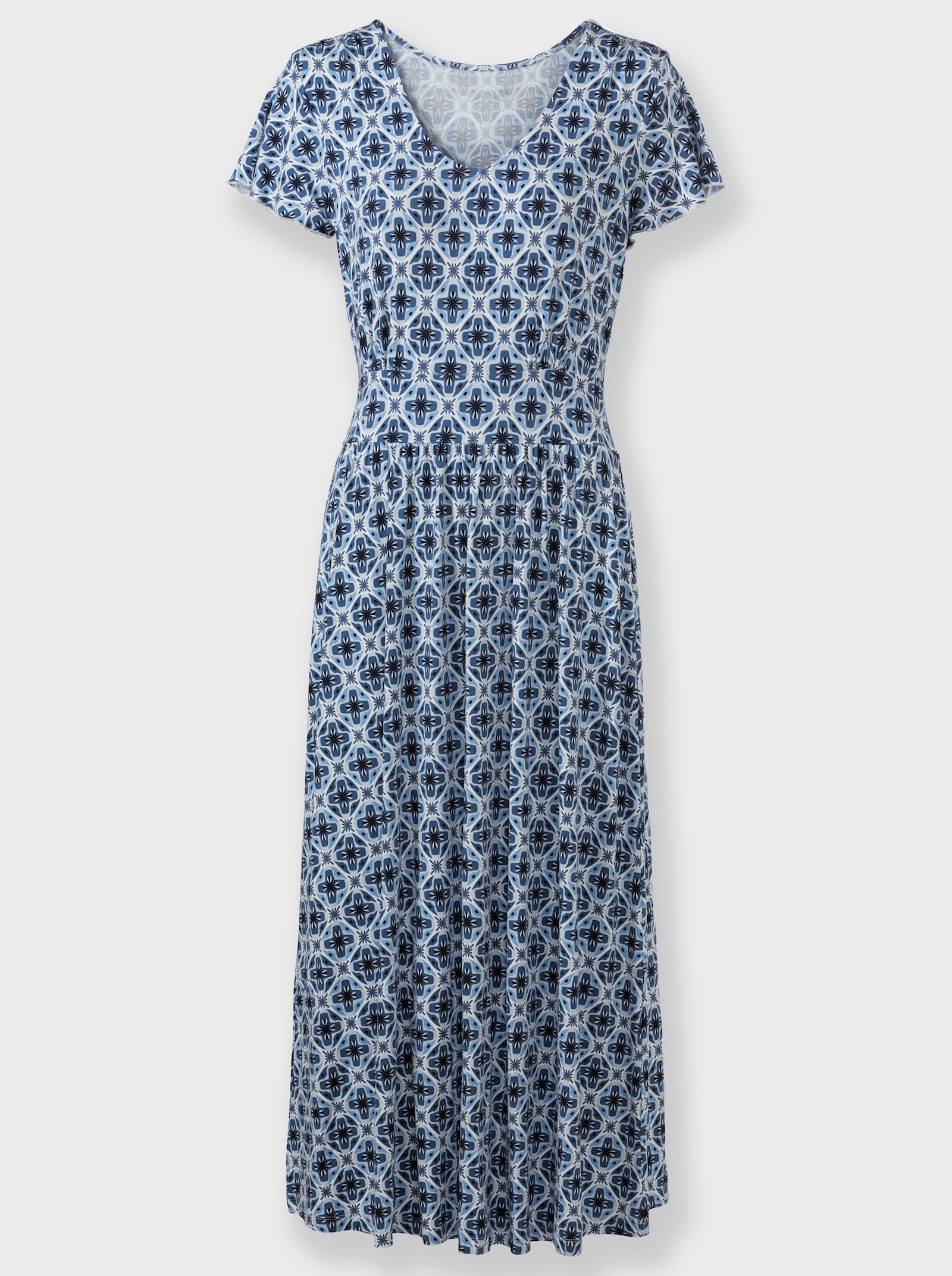 Jerseykleid im Druck-Dessin - jeansblau-ecru-bedruckt