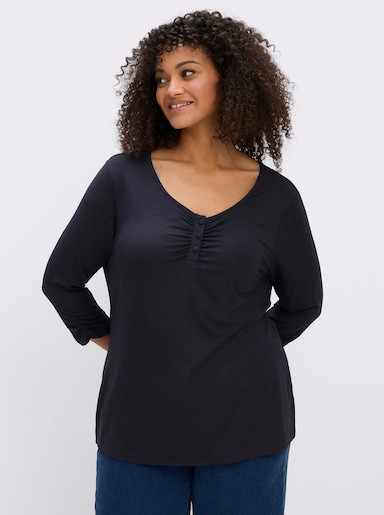 sheego 3/4-Arm-Shirt mit dekorativen Raffungen - tiefblau