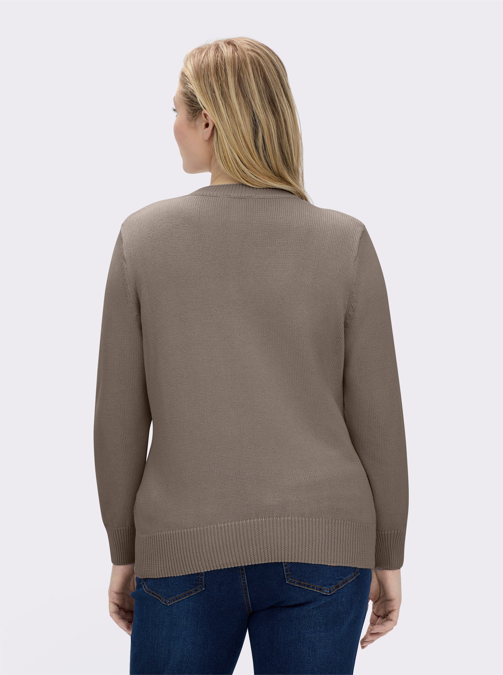 V-Ausschnitt-Pullover mit Baumwolle - taupe-meliert