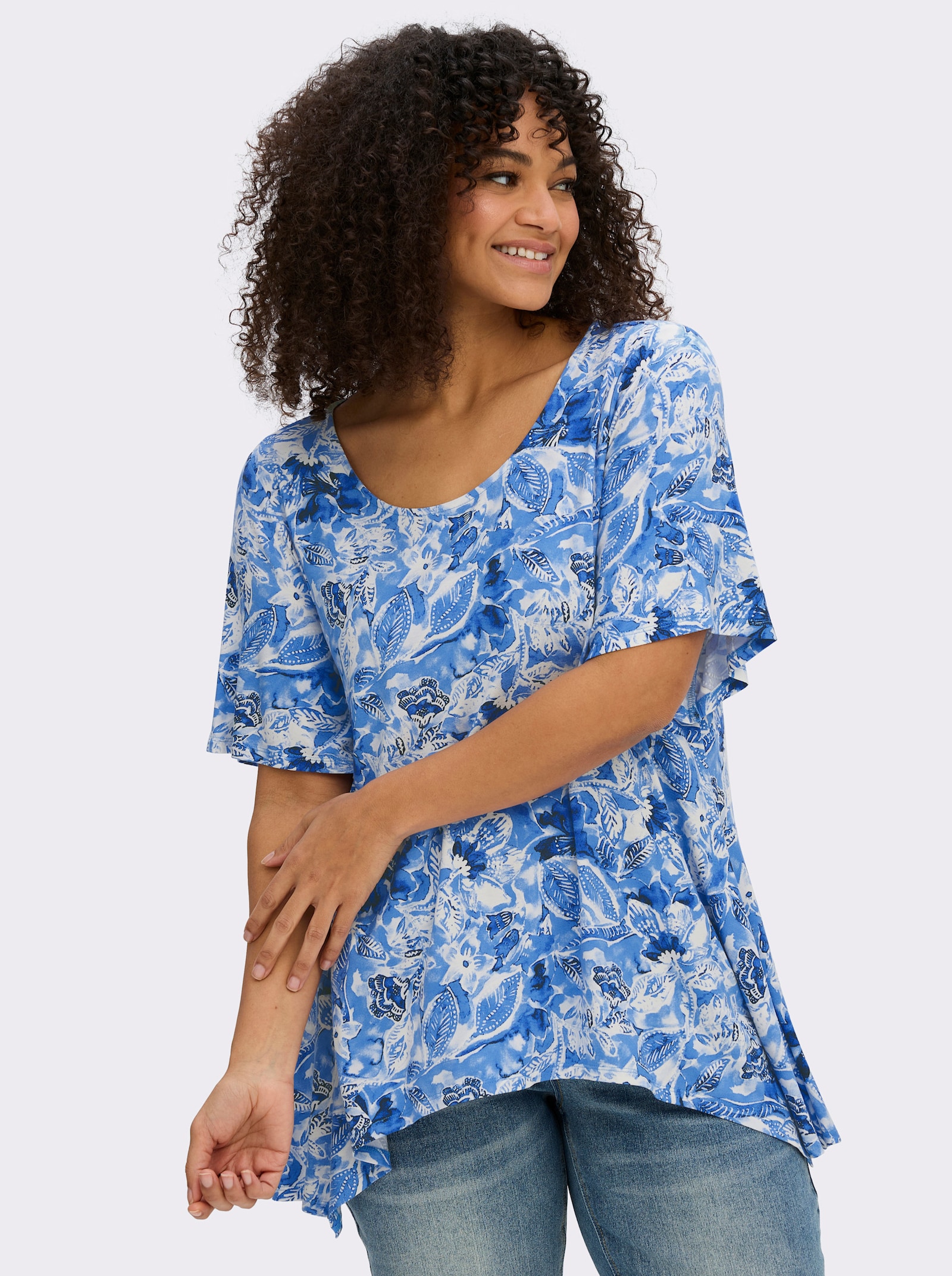 sheego by Joe Browns Zipfelshirt mit floralem Print - royalblau-himmelblau-gemustert