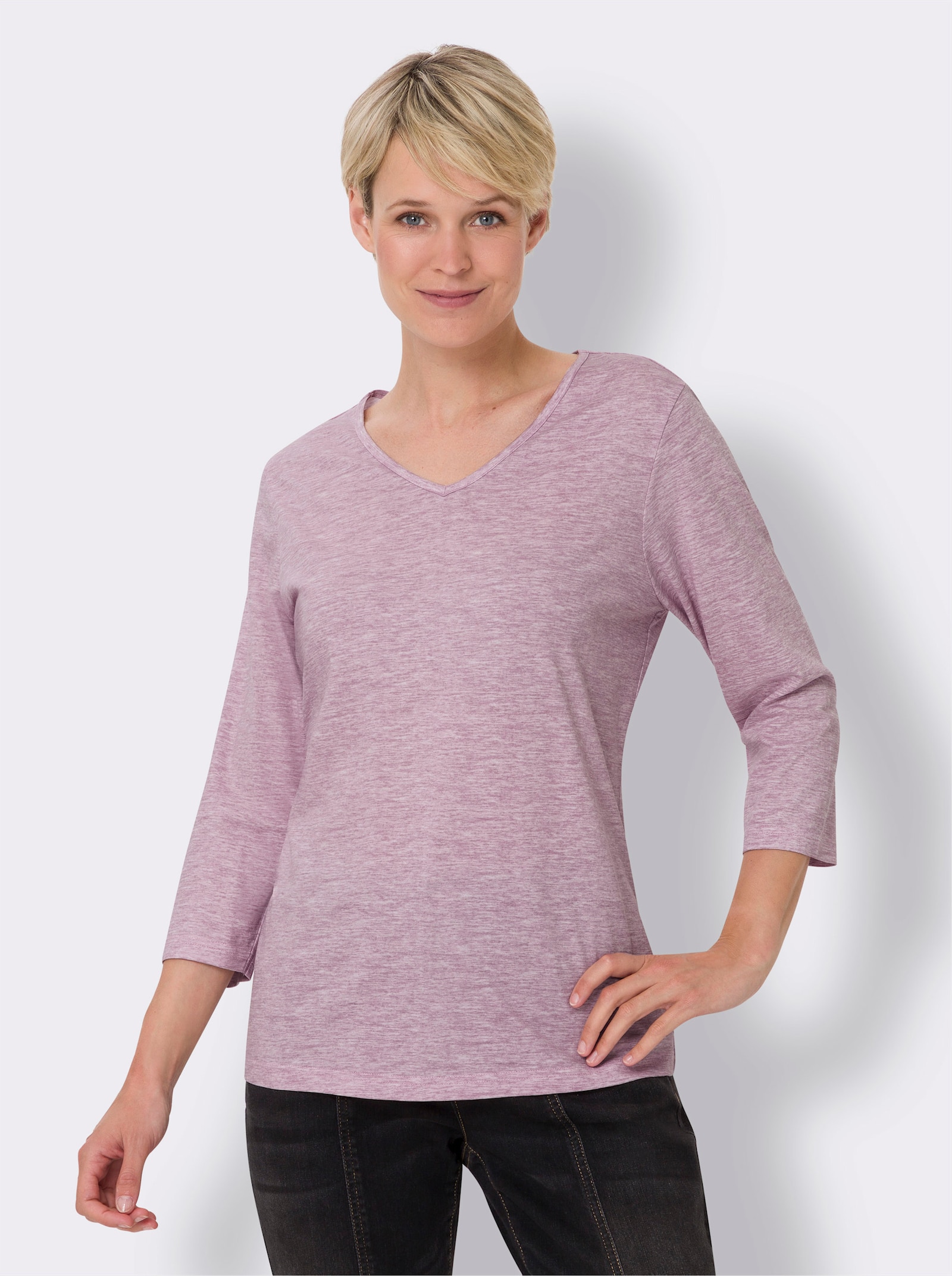 Shirt met 3/4-mouwen in gemêleerde look - mauve gemêleerd