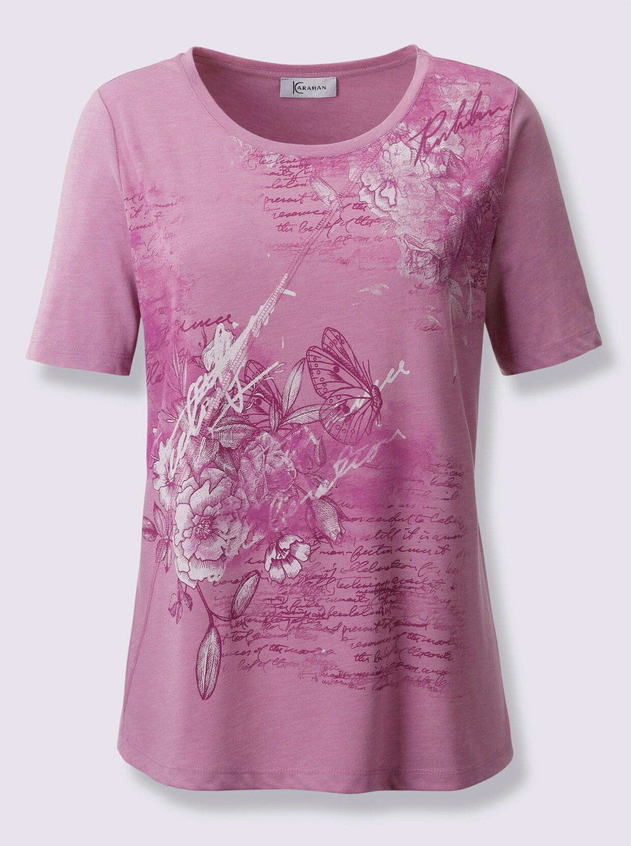 Kurzarmshirt - altrosa-erika-bedruckt