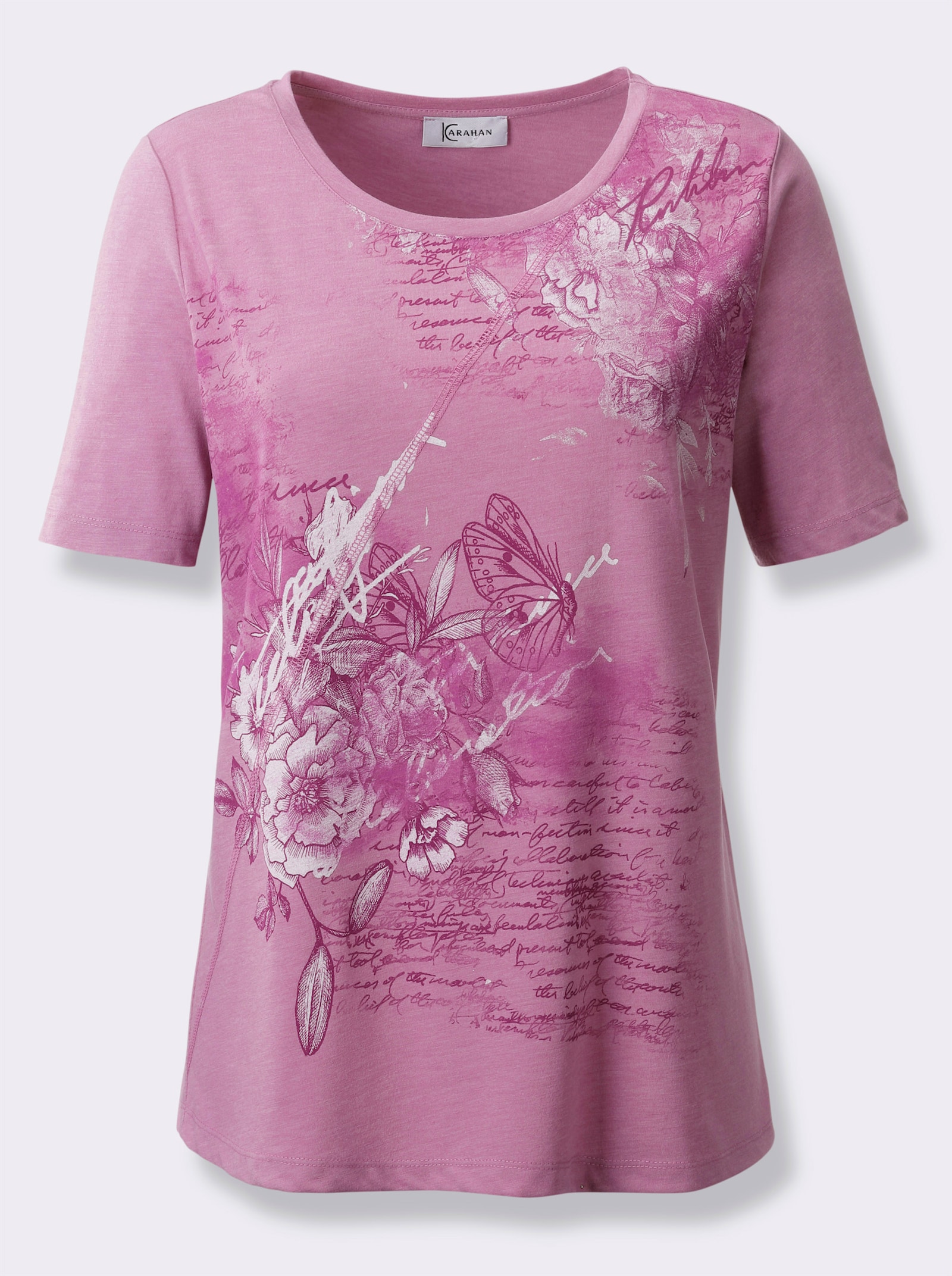 Kurzarmshirt in Melange-Optik - altrosa-erika-bedruckt