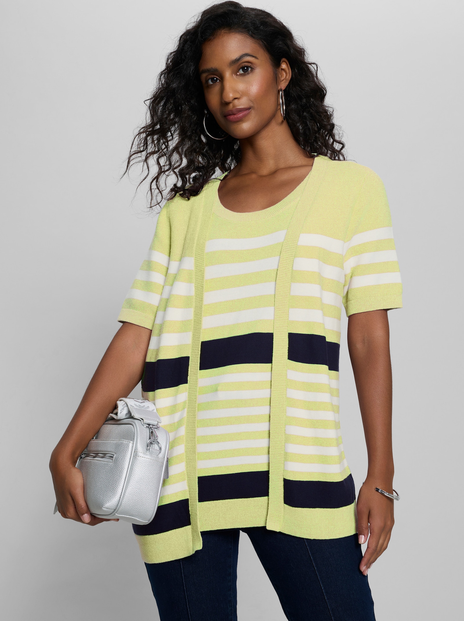 heine 2-in-1-Pullover mit Streifen - pistazie-marine-geringelt