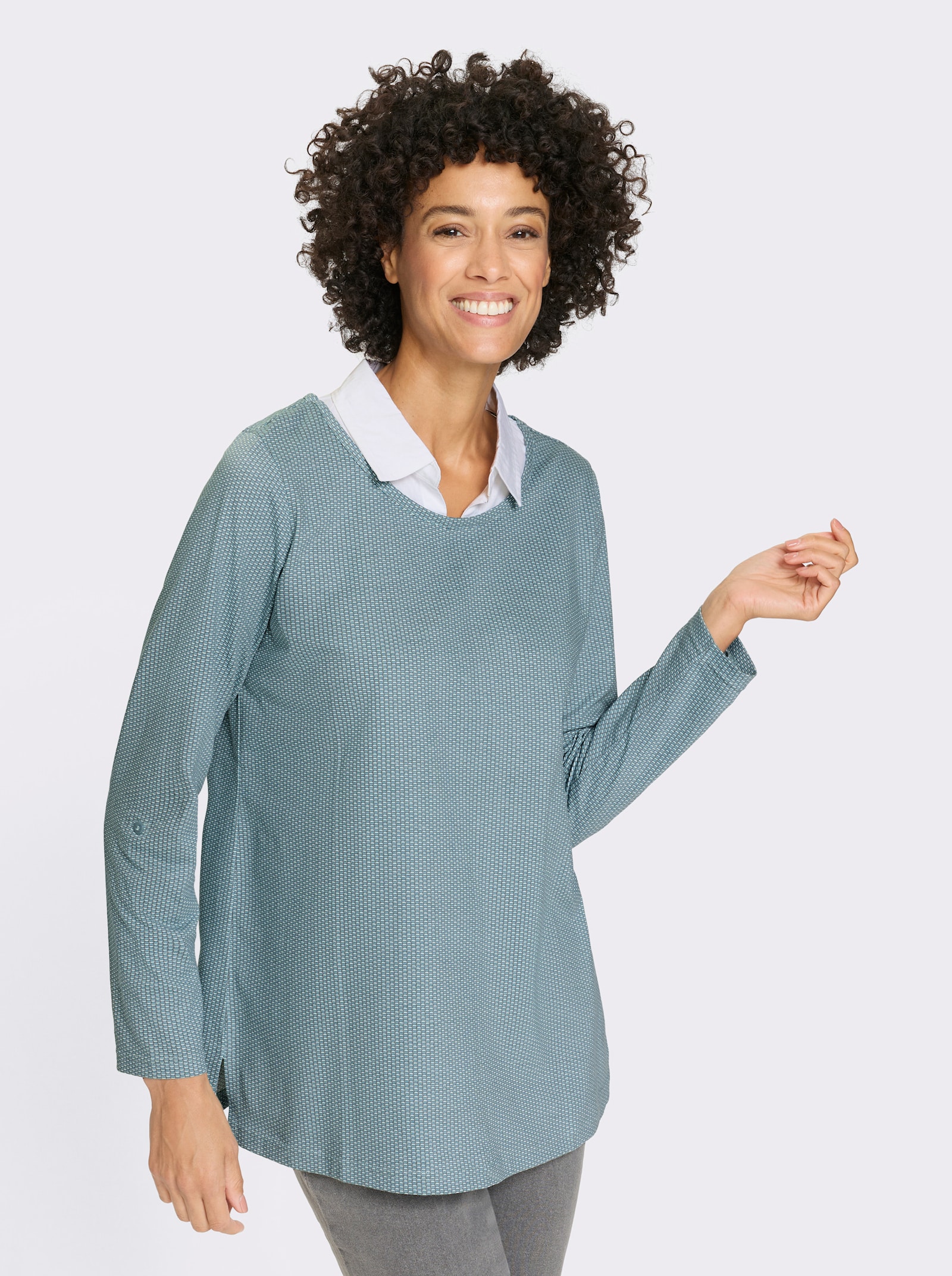 Lang shirt in 2-in-1-look - mint/oceaan bedrukt