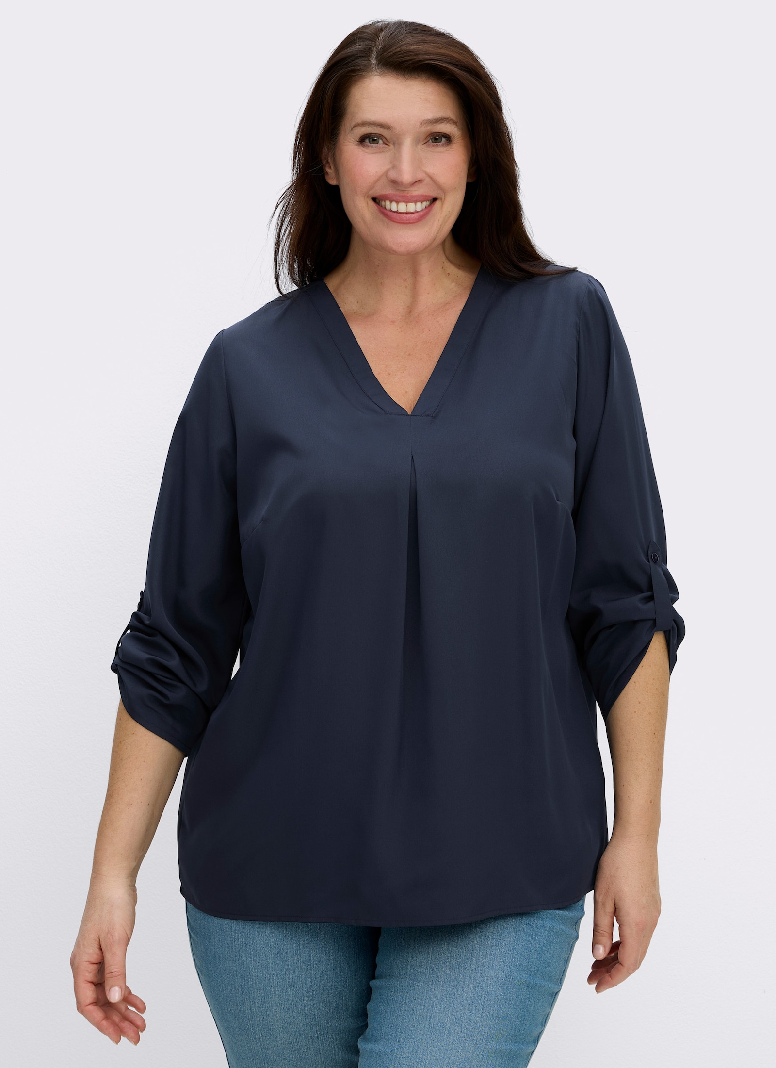 Longbluse mit verlängertem Rückenteil - blau