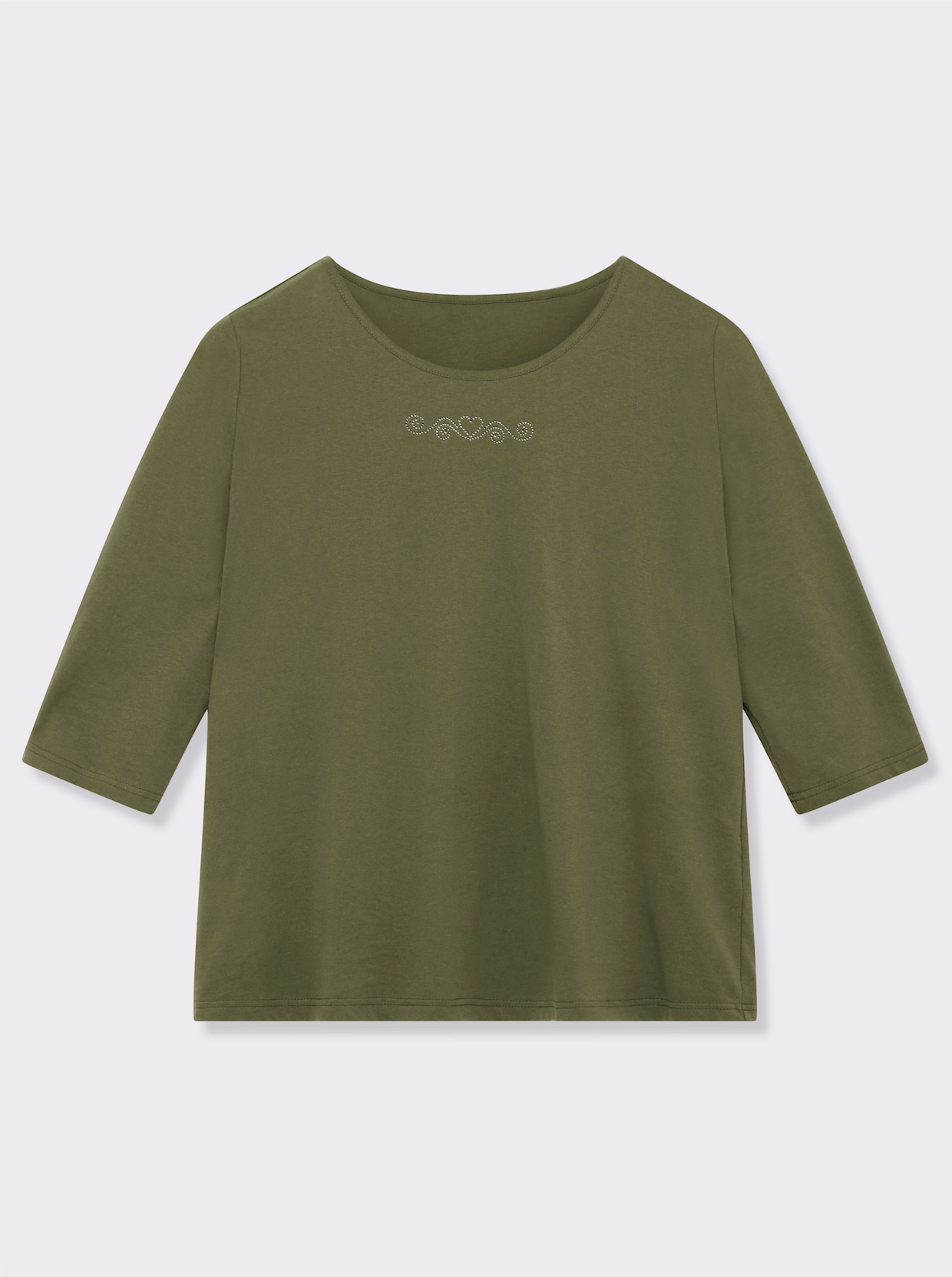 3/4-Arm-Shirt mit Ziersteinchen - oliv