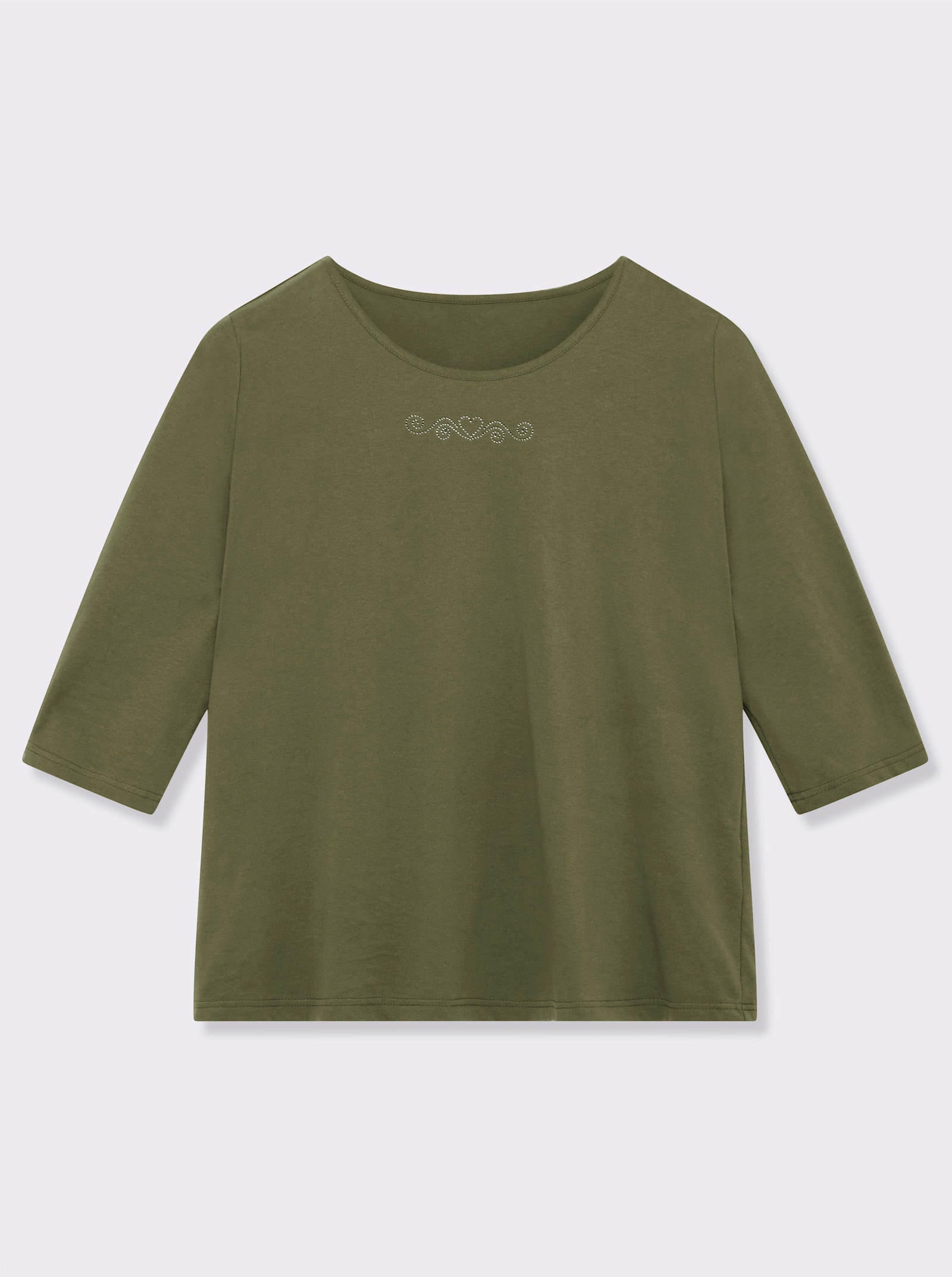 3/4-Arm-Shirt mit Ziersteinchen - oliv