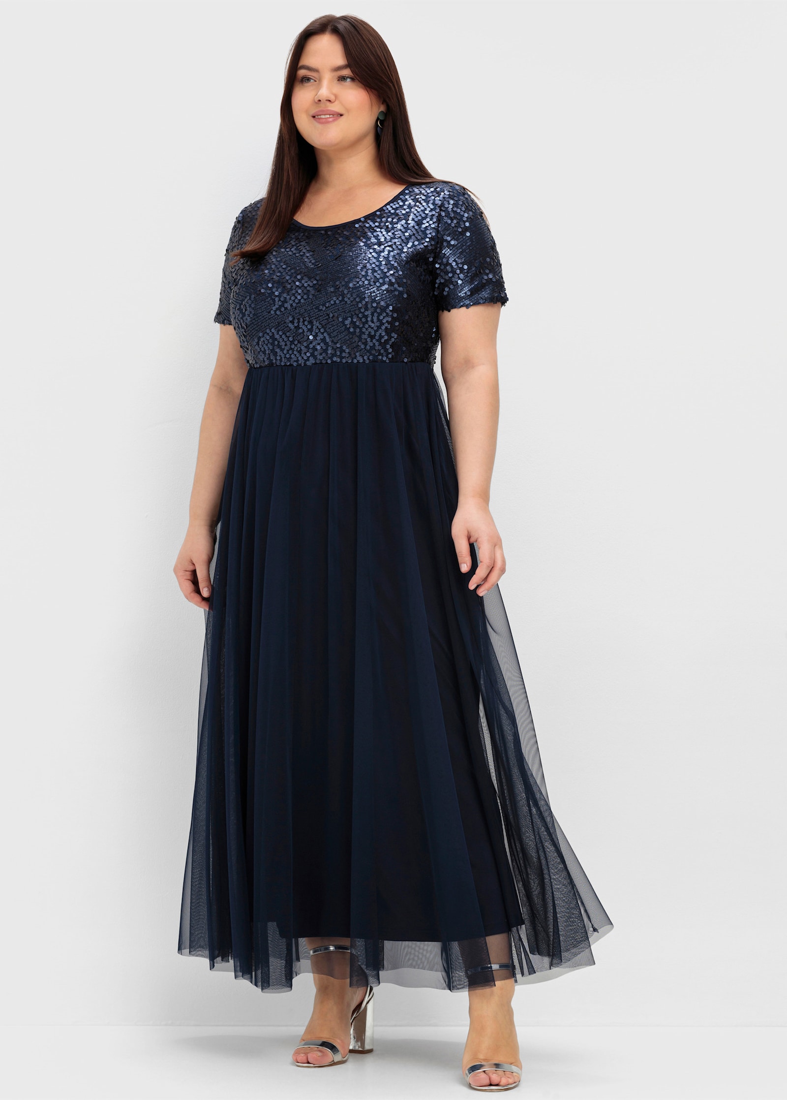 sheego Abendkleid in A-Linie, mit Pailletten - marine
