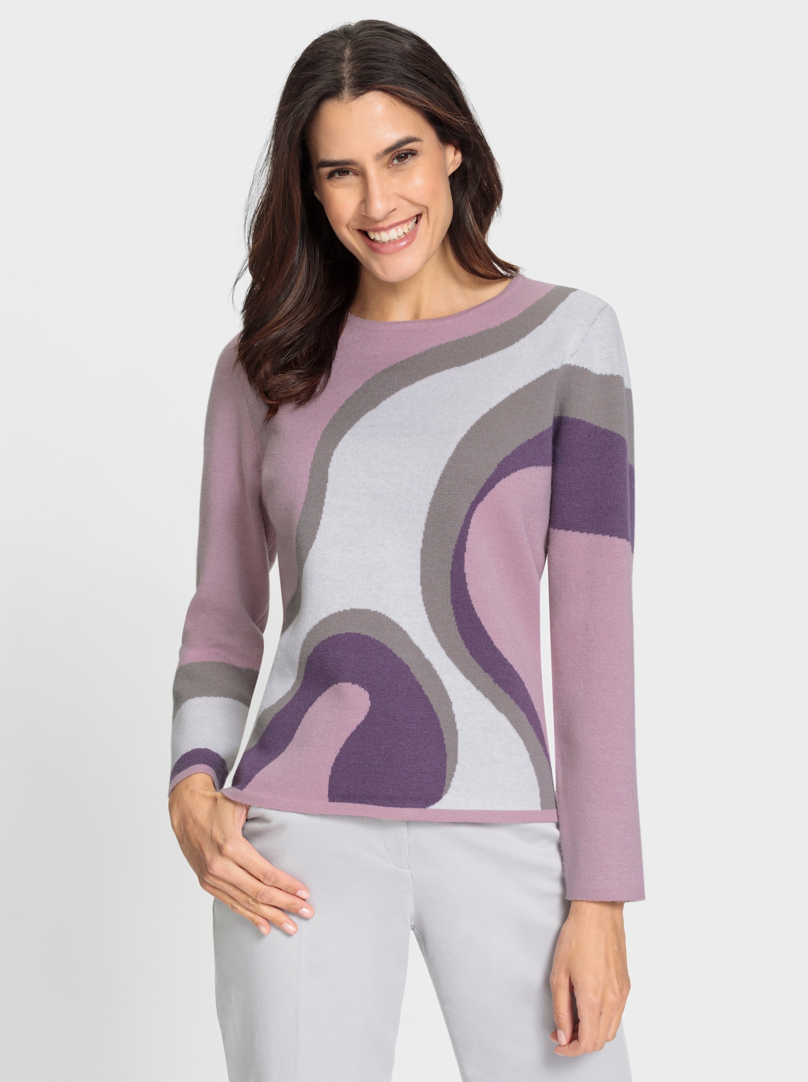 Strickpullover in Jacquard-Strick - feige-mauve-gemustert