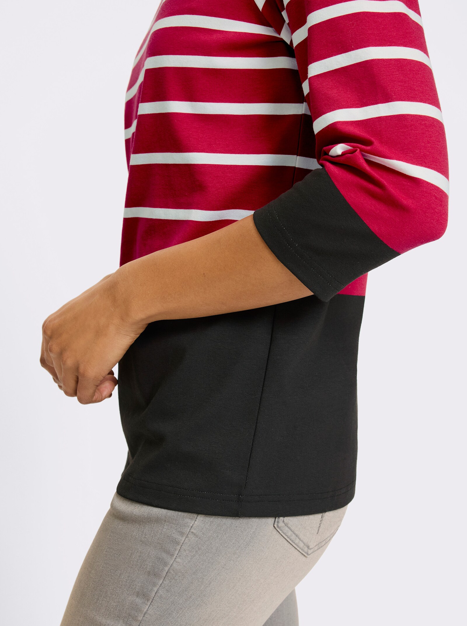 heine 3/4-Arm-Shirt mit Ringelmuster - schwarz-rot-bedruckt