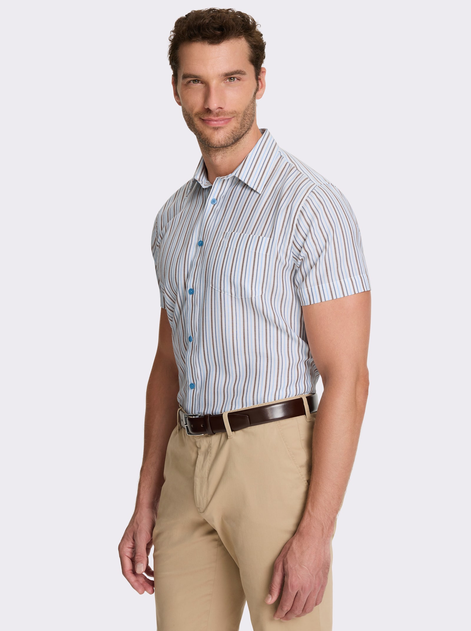 Marco Donati Kurzarmhemd , bügelfrei - braun-gestreift