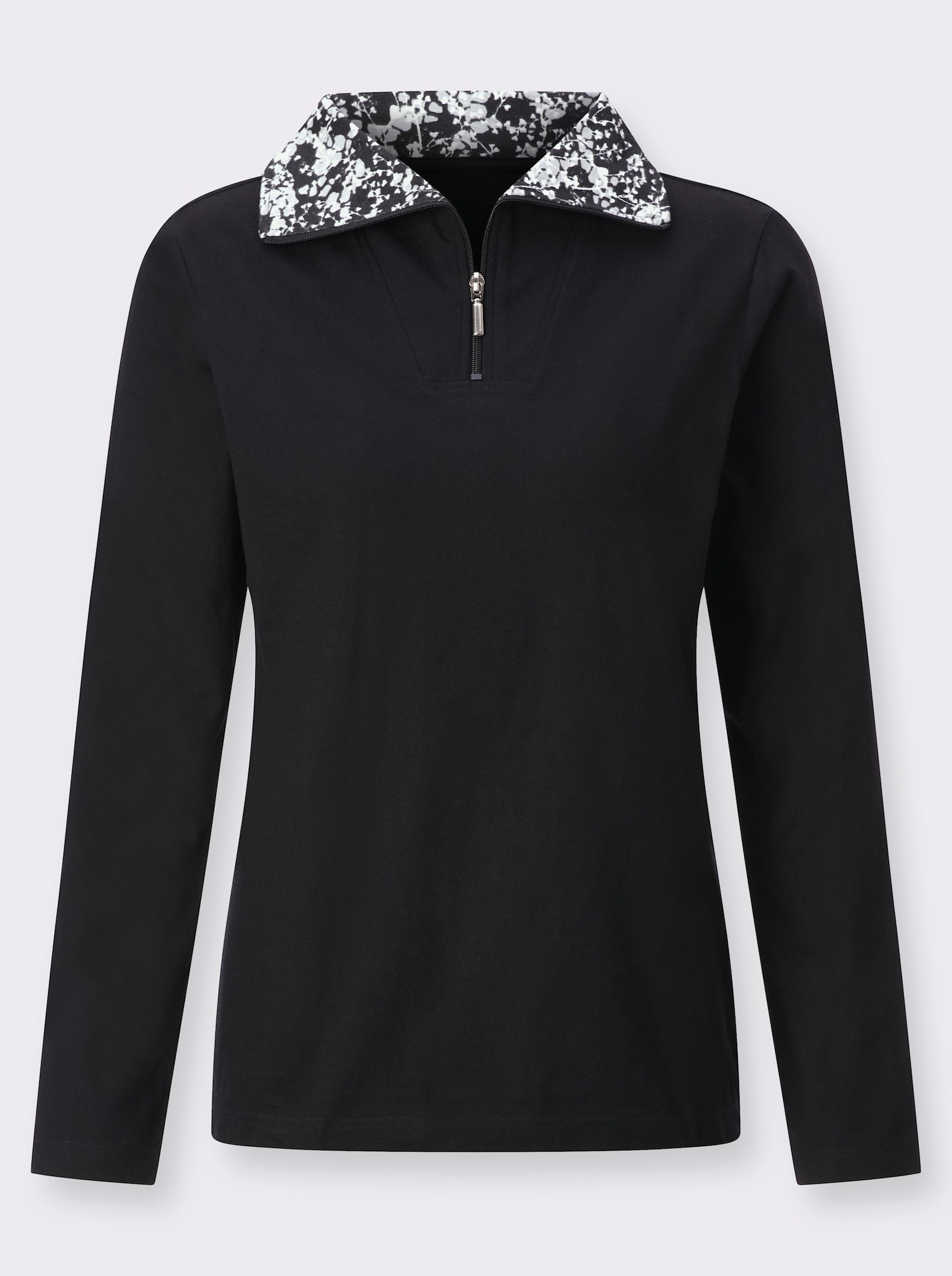 Schipperstrui met gedessineerde binnenkant van de kraag - zwart