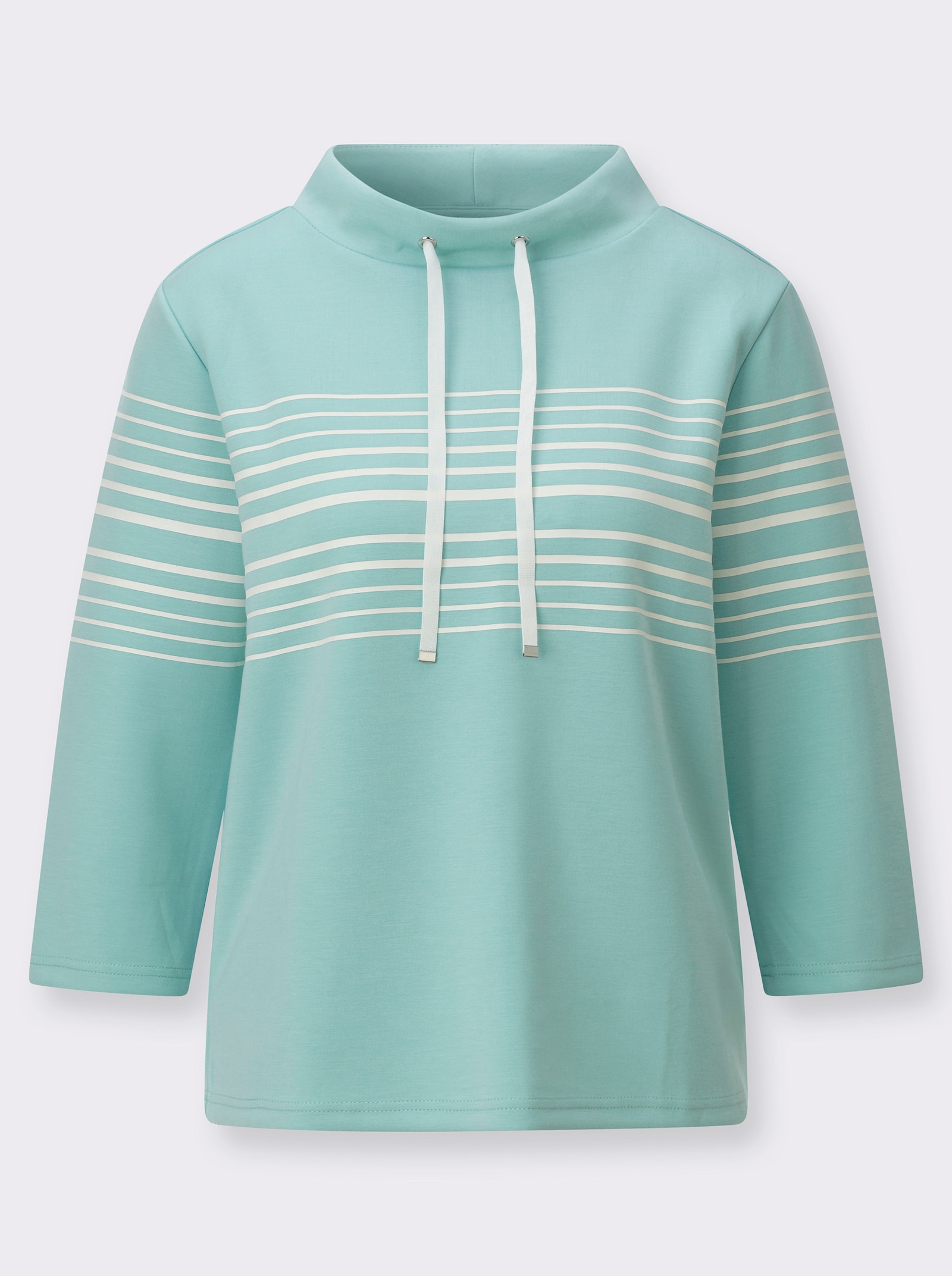 Sweatshirt mit Stehkragen - mint-ecru-geringelt
