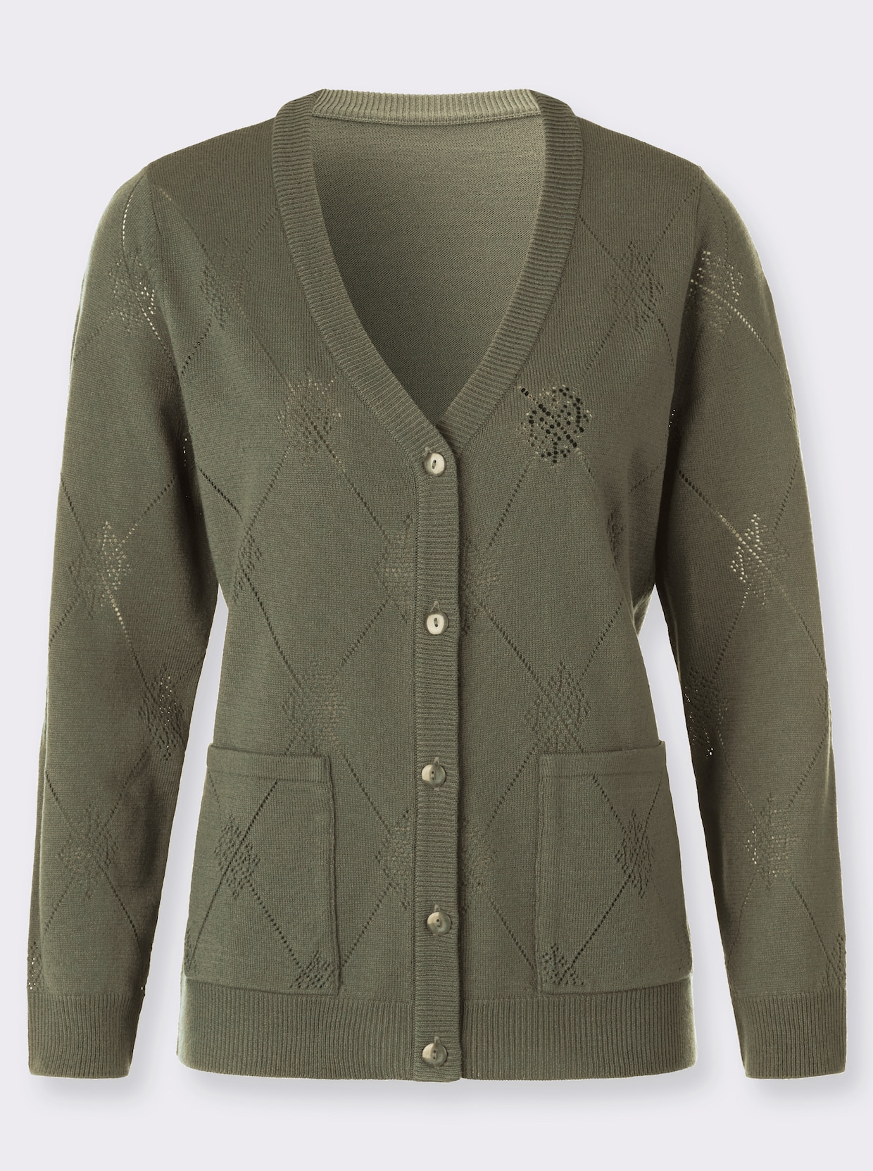 Ajourstrickjacke - khaki