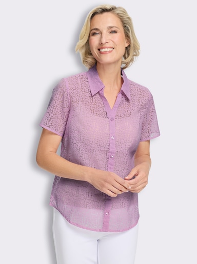 Blouse met korte mouwen met etskantpatroon - orchidee