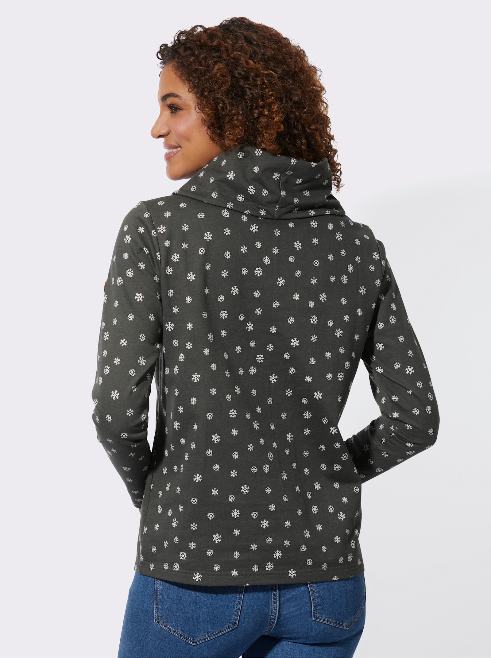 Rollkragenshirt mit Schneeflocken bedruckt - graphit-weiß-bedruckt