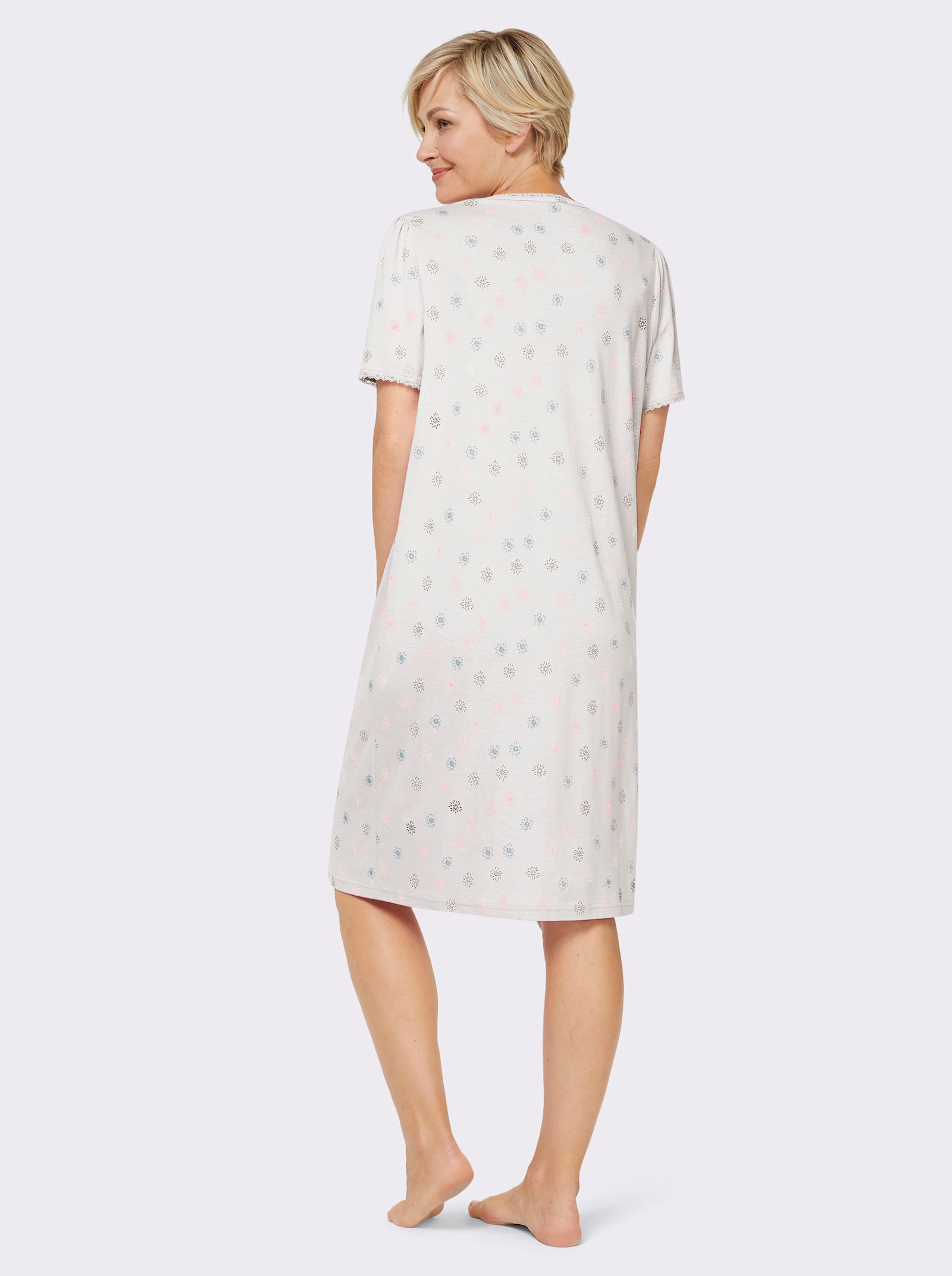 wäschepur Nachthemd met versiering van kant en sierbiezen - ecru geprint