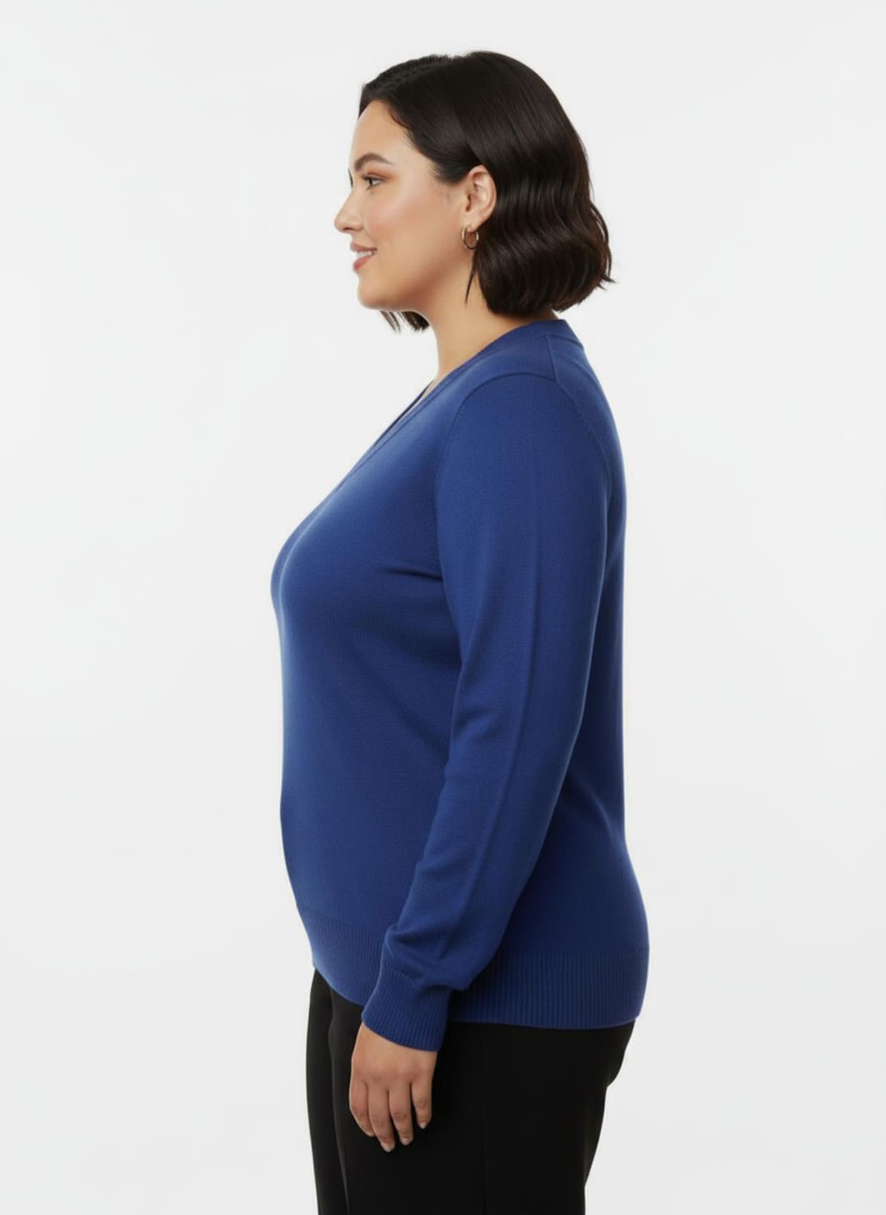 V-Ausschnitt-Pullover aus Feinstrick - royalblau