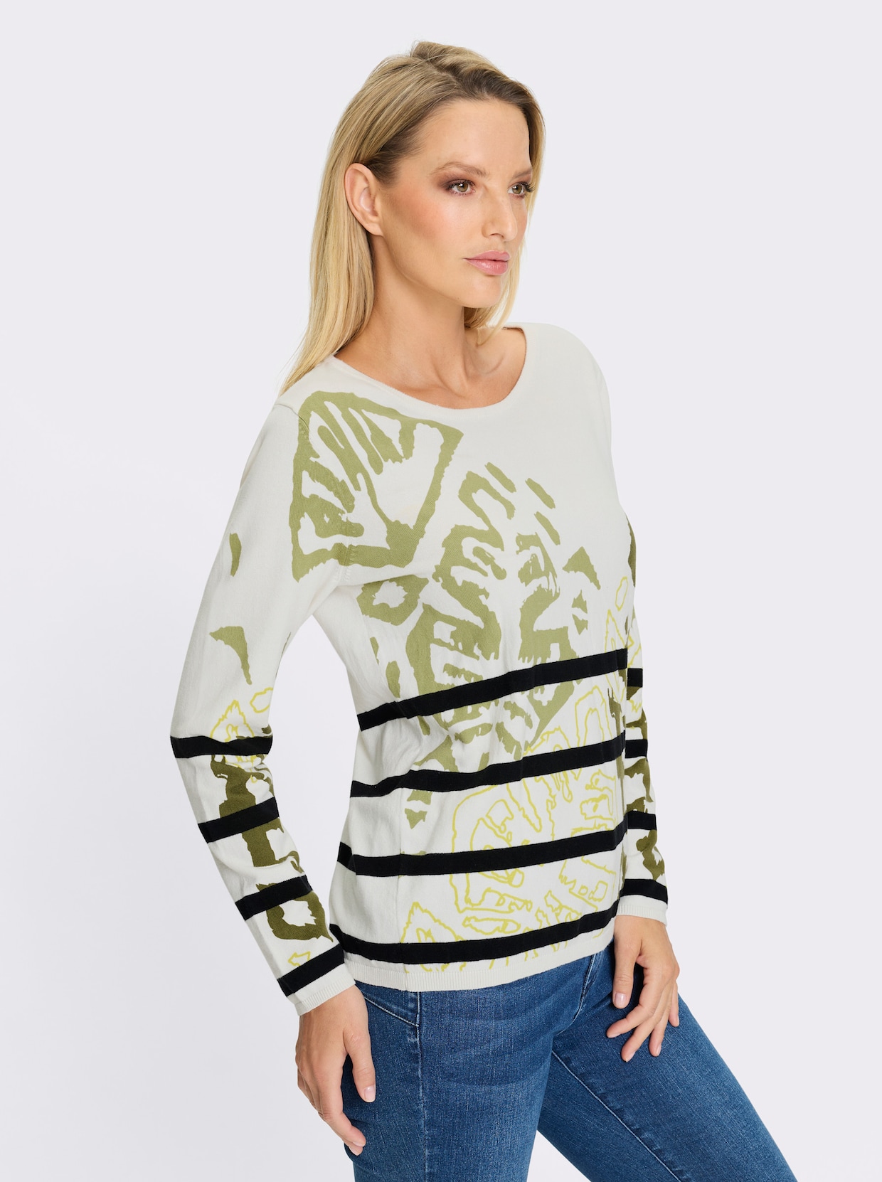 heine Feinstrickpullover - ecru-schilf-bedruckt