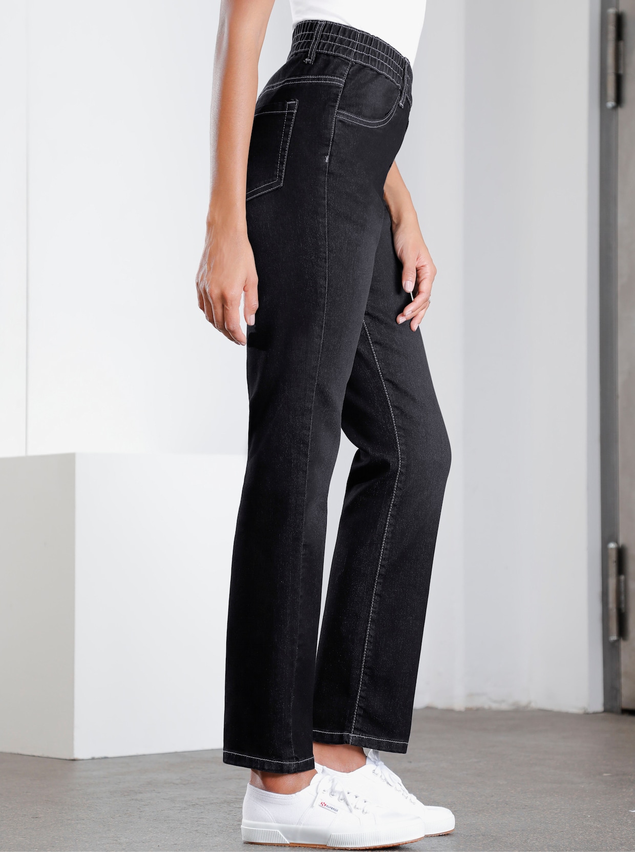 Jeans med hög midja - black-denim