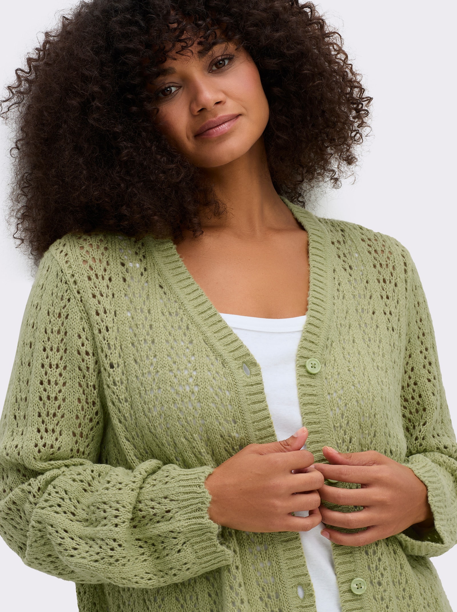 sheego Ajourvest in kort model - lindegroen