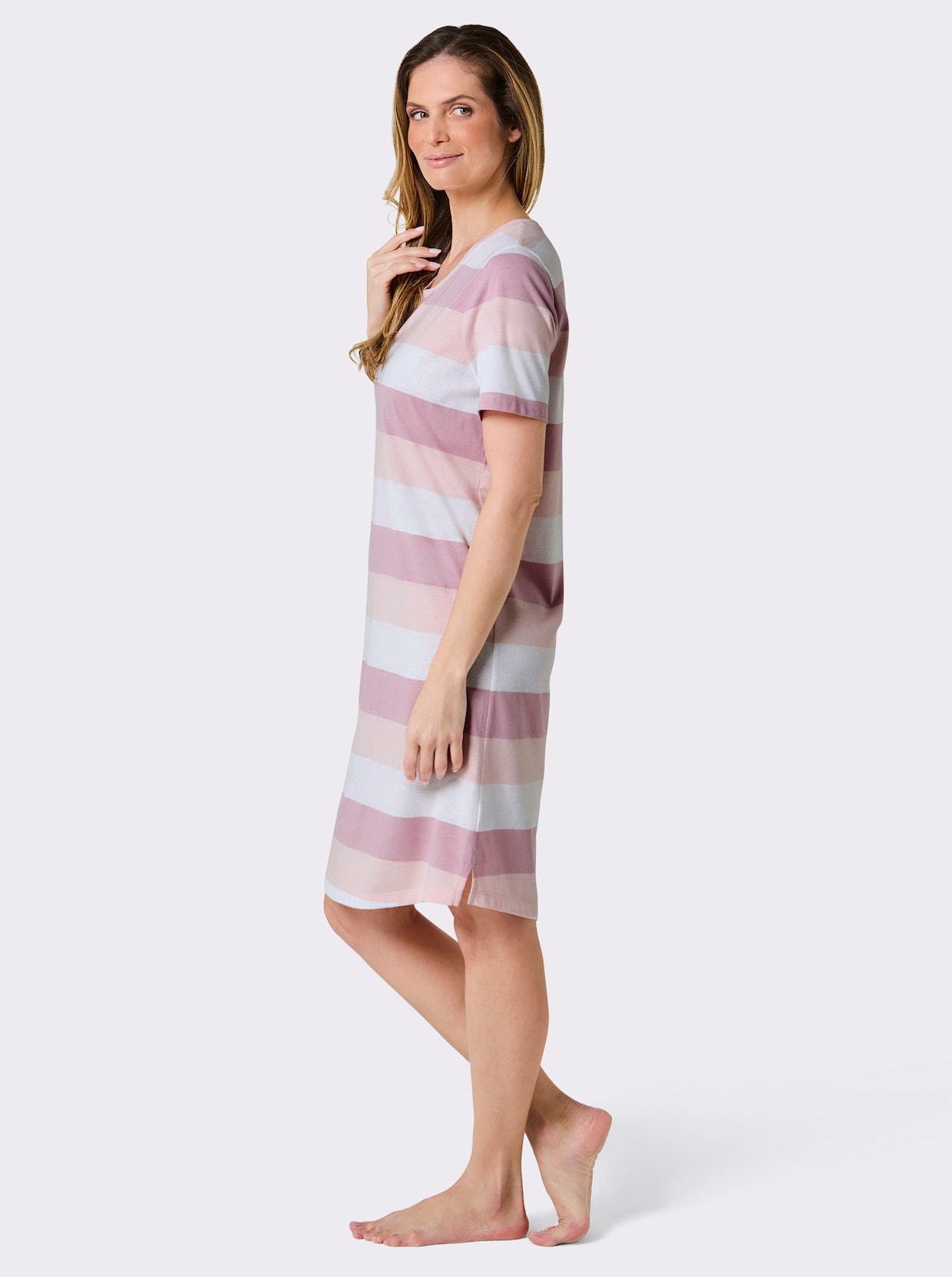 wäschepur Sleepshirts - rosé-weiß-gestreift + steingrau-weiß-gestreift