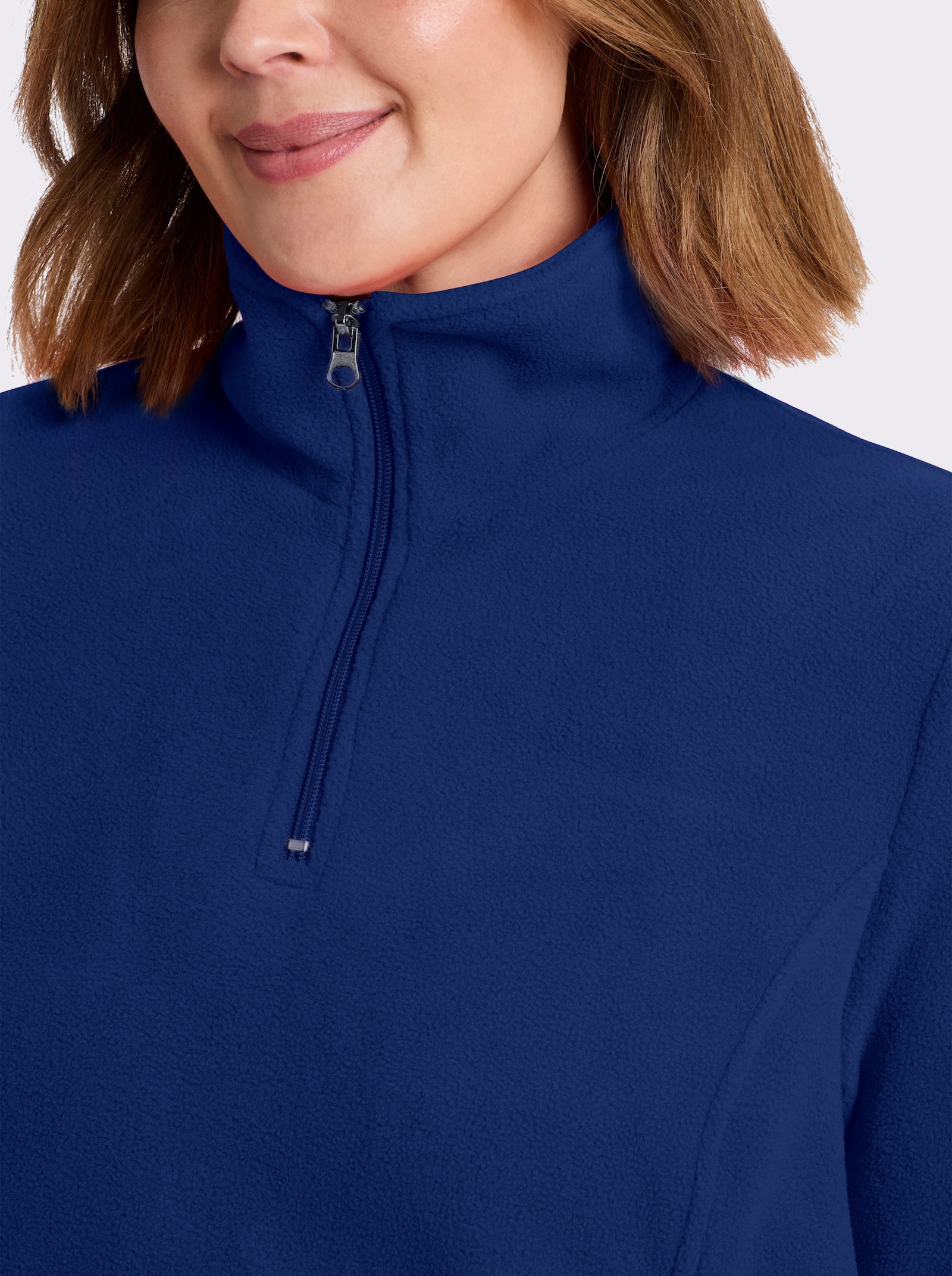 Fleeceshirt mit Troyerkragen - royalblau
