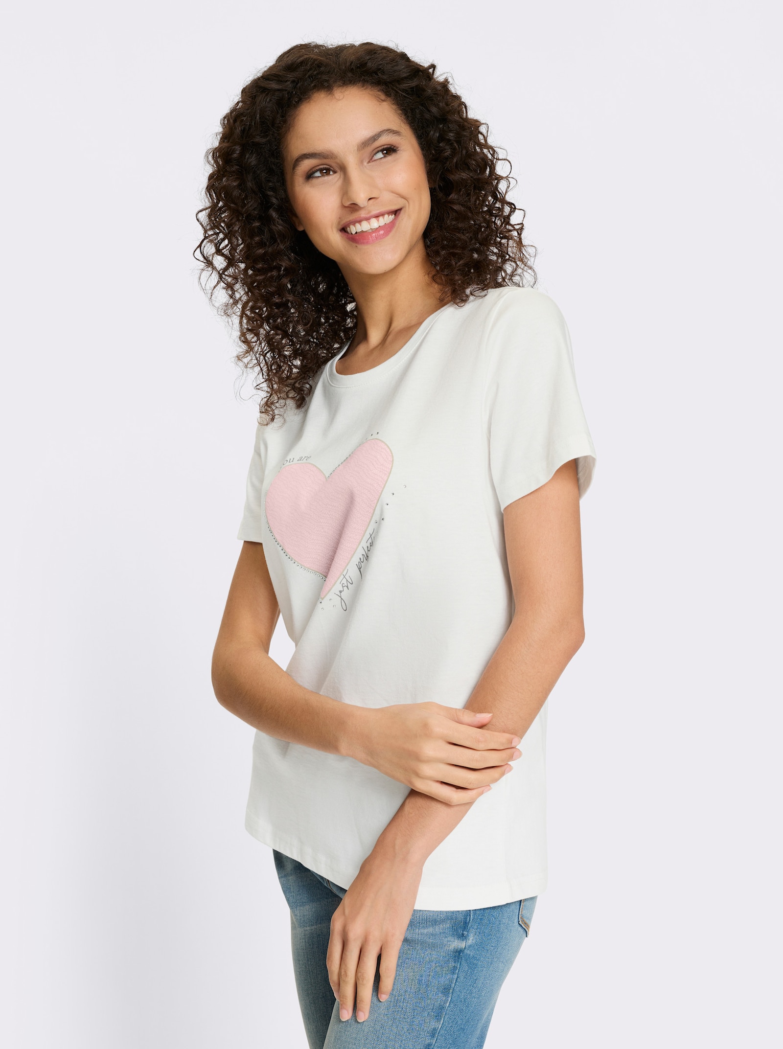 heine T-Shirt mit Herz-Motiv - hellrosé