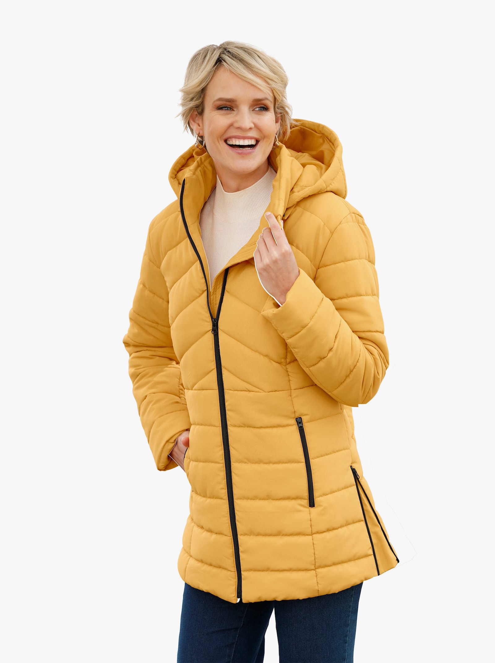 Prošívaná bunda s odnímatelnou kapucí - okrová