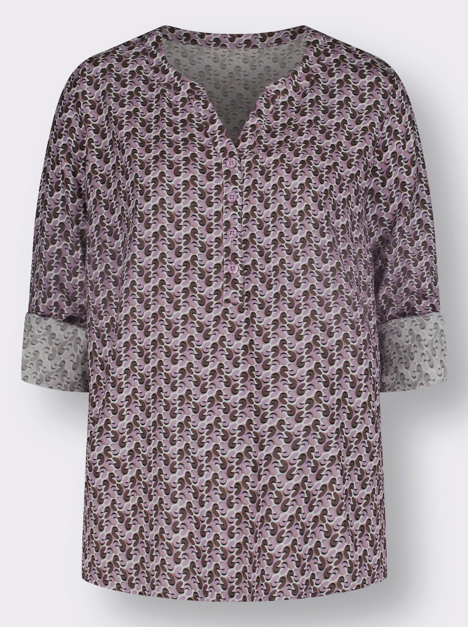 Druckbluse aus Viskose in ECOVERO-Qualität - mauve-dunkeltaupe-bedruckt