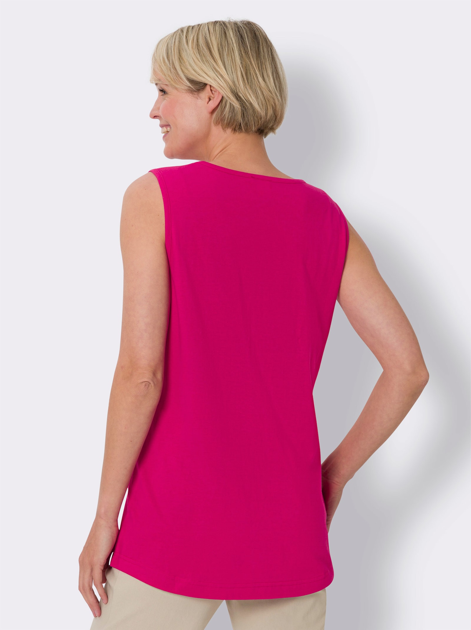 Lange top met afgeronde zoom - koningsblauw + pink